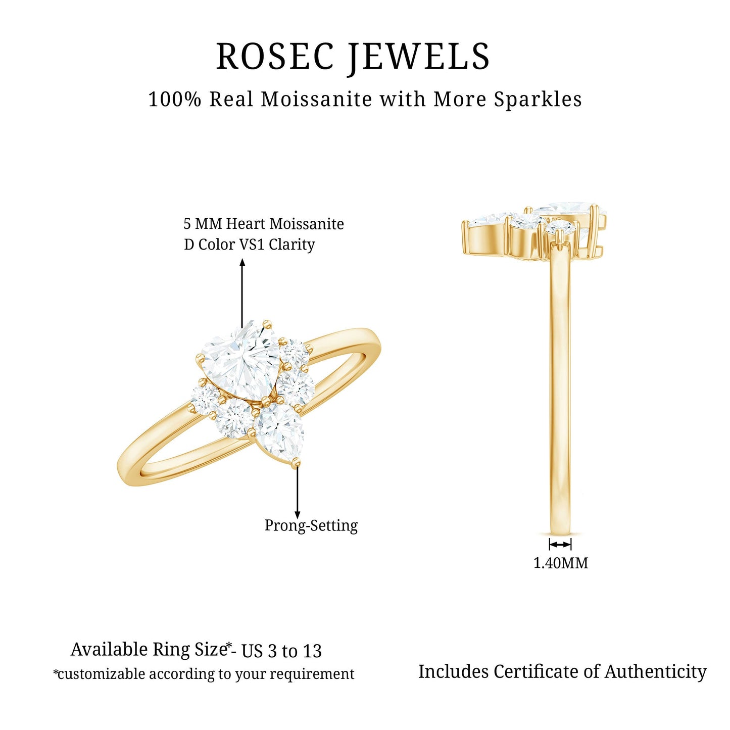 Certified Moissanite Heart Promise Ring with Accent
