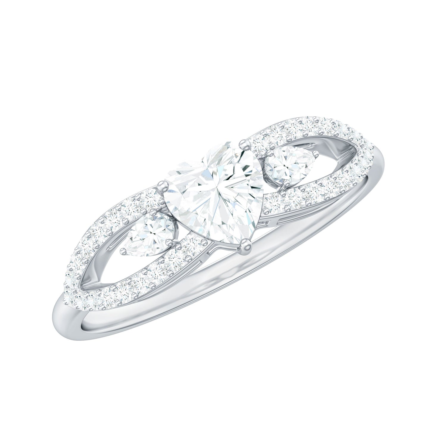 Certified Moissanite Heart Promise Ring with Split Shank