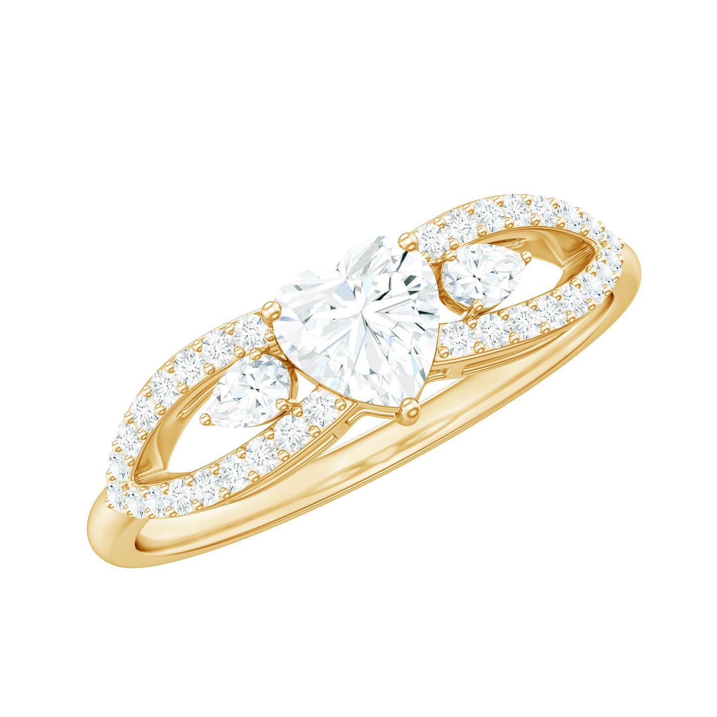 Certified Moissanite Heart Promise Ring with Split Shank