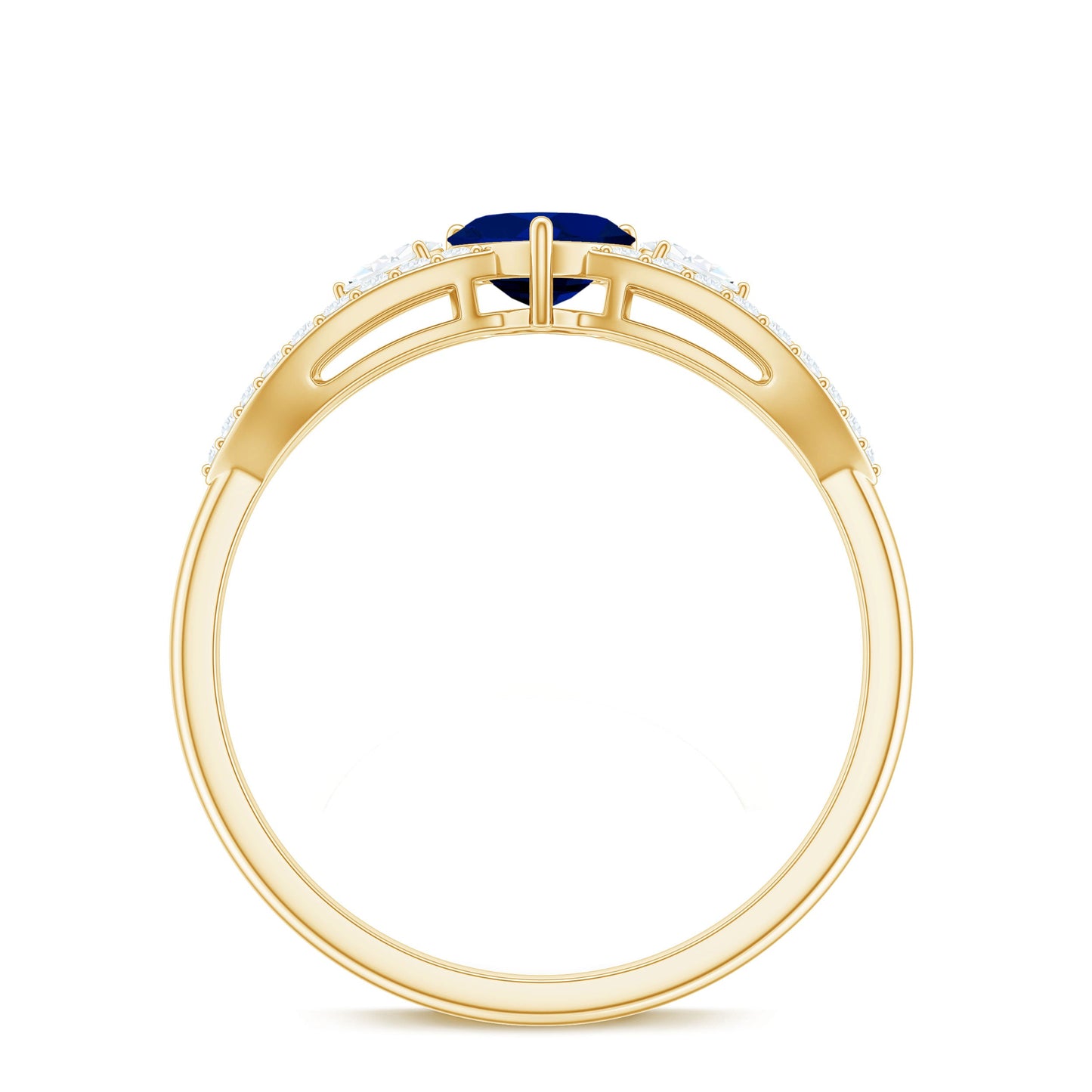 Real 0.6 Carat Blue Sapphire and Diamond Heart Promise Ring with Split Shank