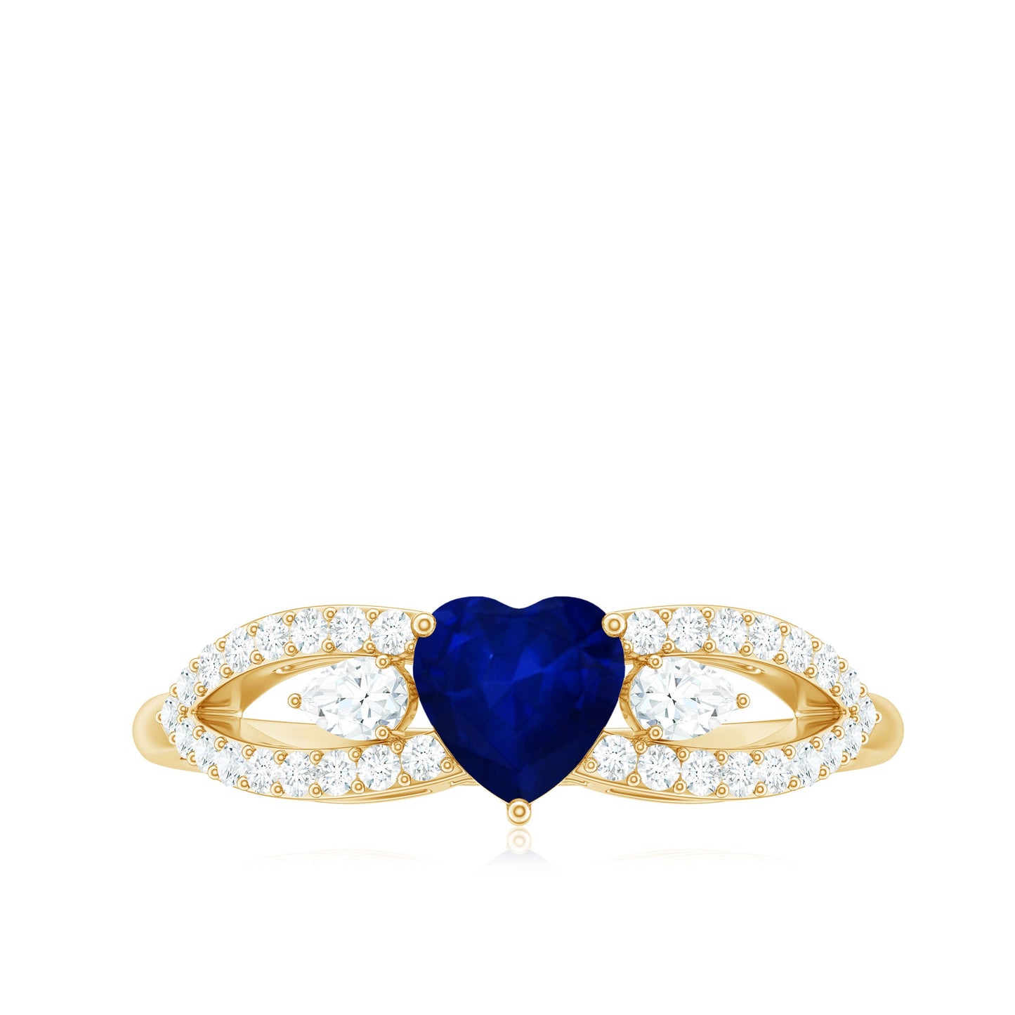 Real 0.6 Carat Blue Sapphire and Diamond Heart Promise Ring with Split Shank