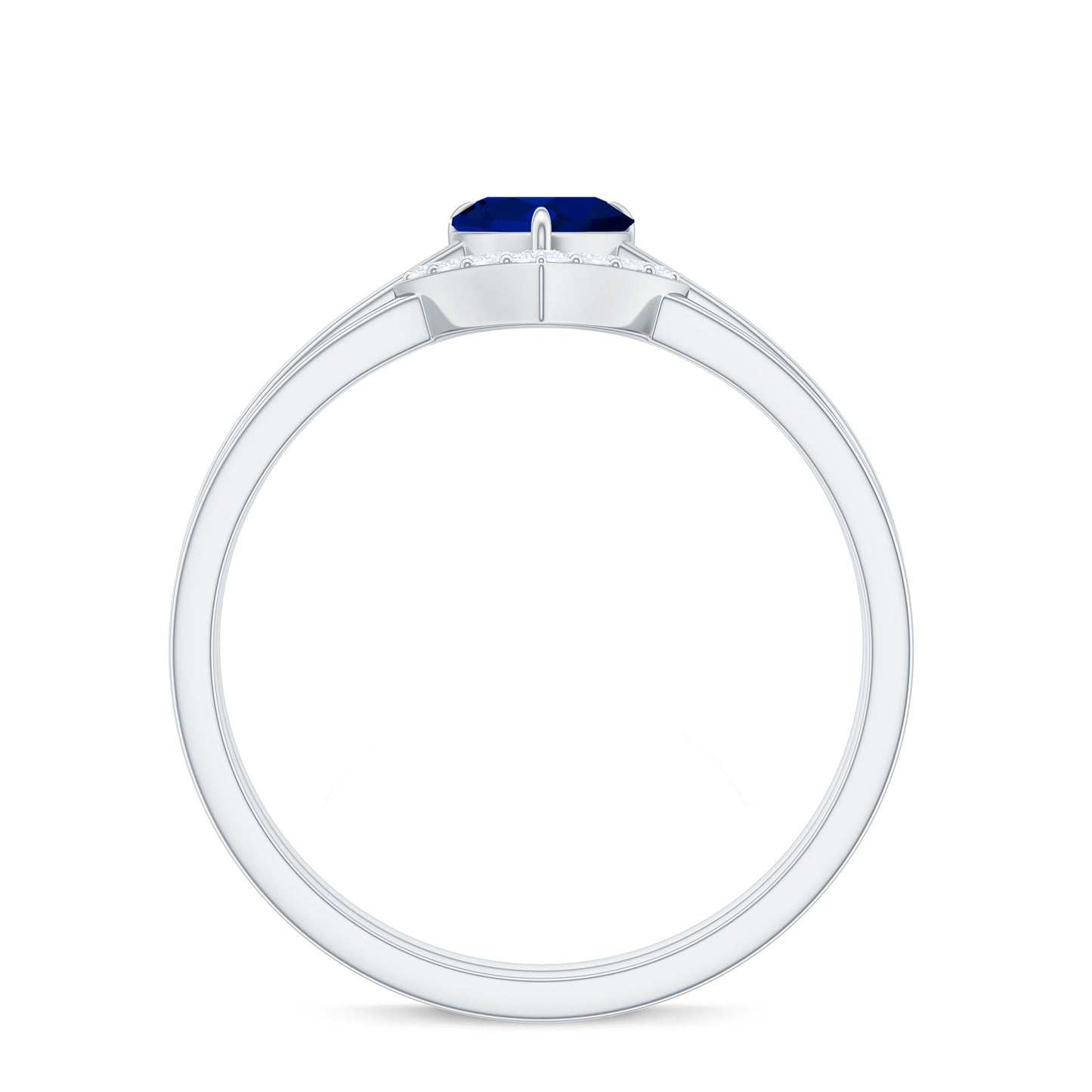 0.6 Carat Heart Shape Blue Sapphire Solitaire Ring Set with Diamond Chevron Band