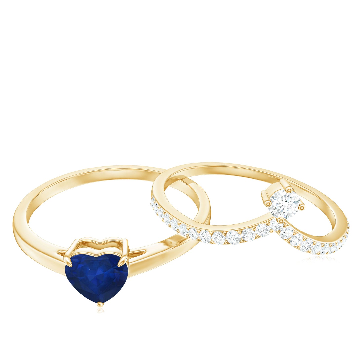 Heart Shape Blue Sapphire Solitaire Wedding Ring Set with Diamond