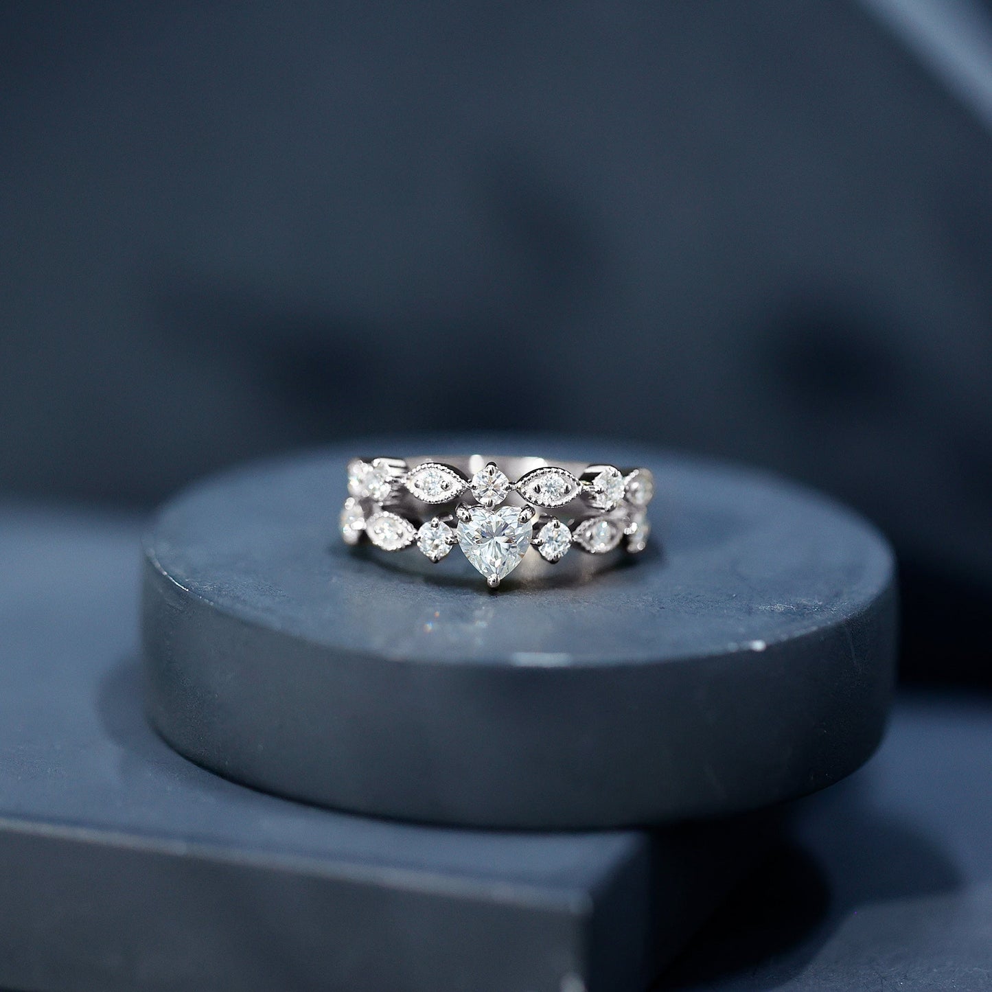 Heart Shape Moissanite Vintage Wedding Ring Set