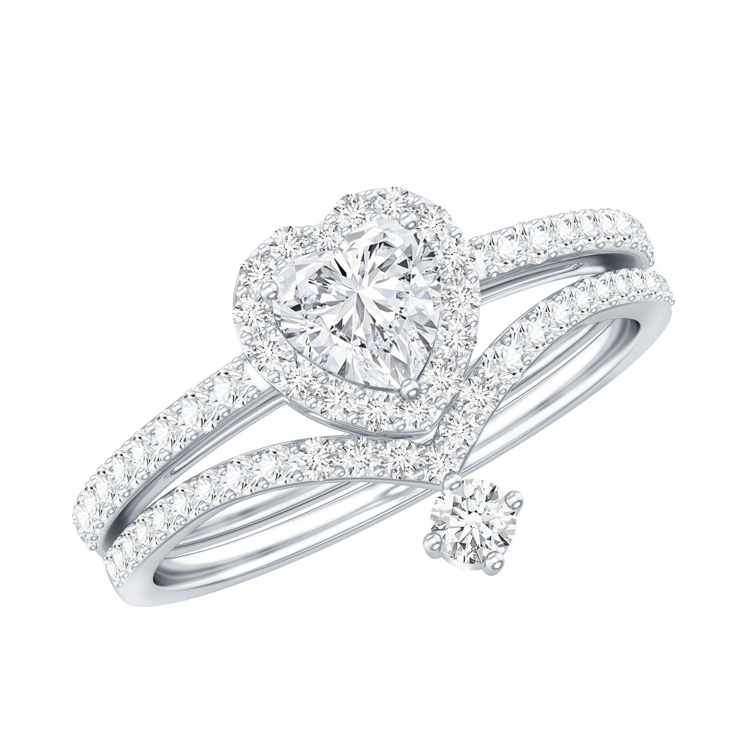 Certified Moissanite Heart Wedding Ring Set for Women