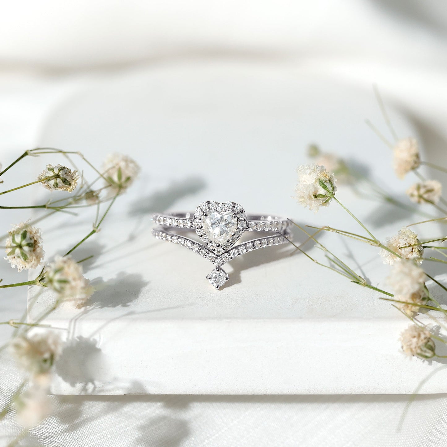 Certified Moissanite Heart Wedding Ring Set for Women