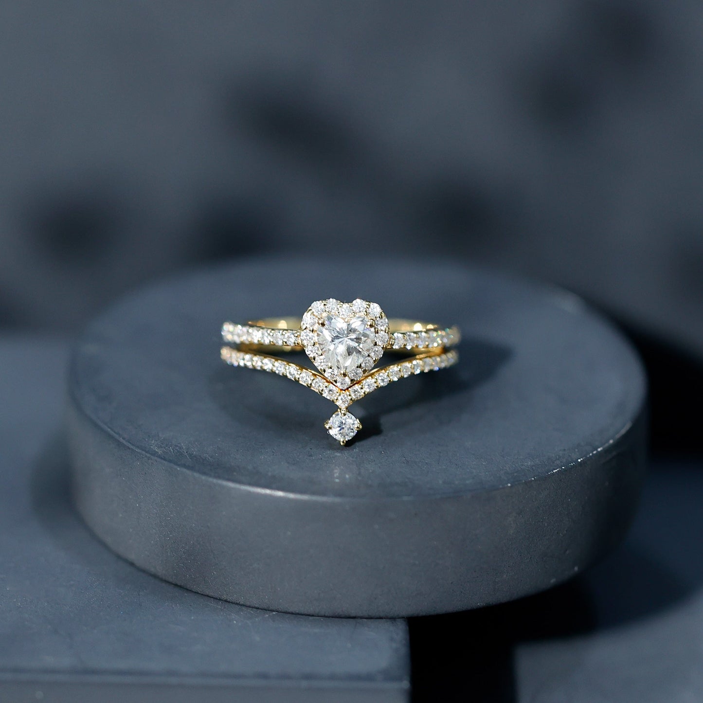 Certified Moissanite Heart Wedding Ring Set for Women