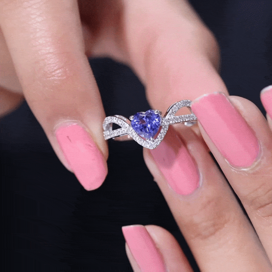 Heart Shape Tanzanite and Diamond Designer Engagement Ring