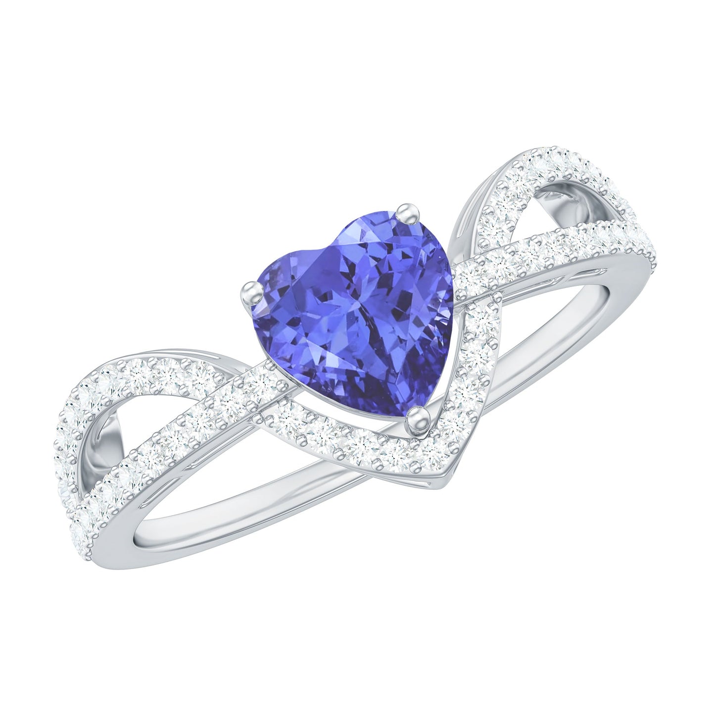 Heart Shape Tanzanite and Diamond Designer Engagement Ring