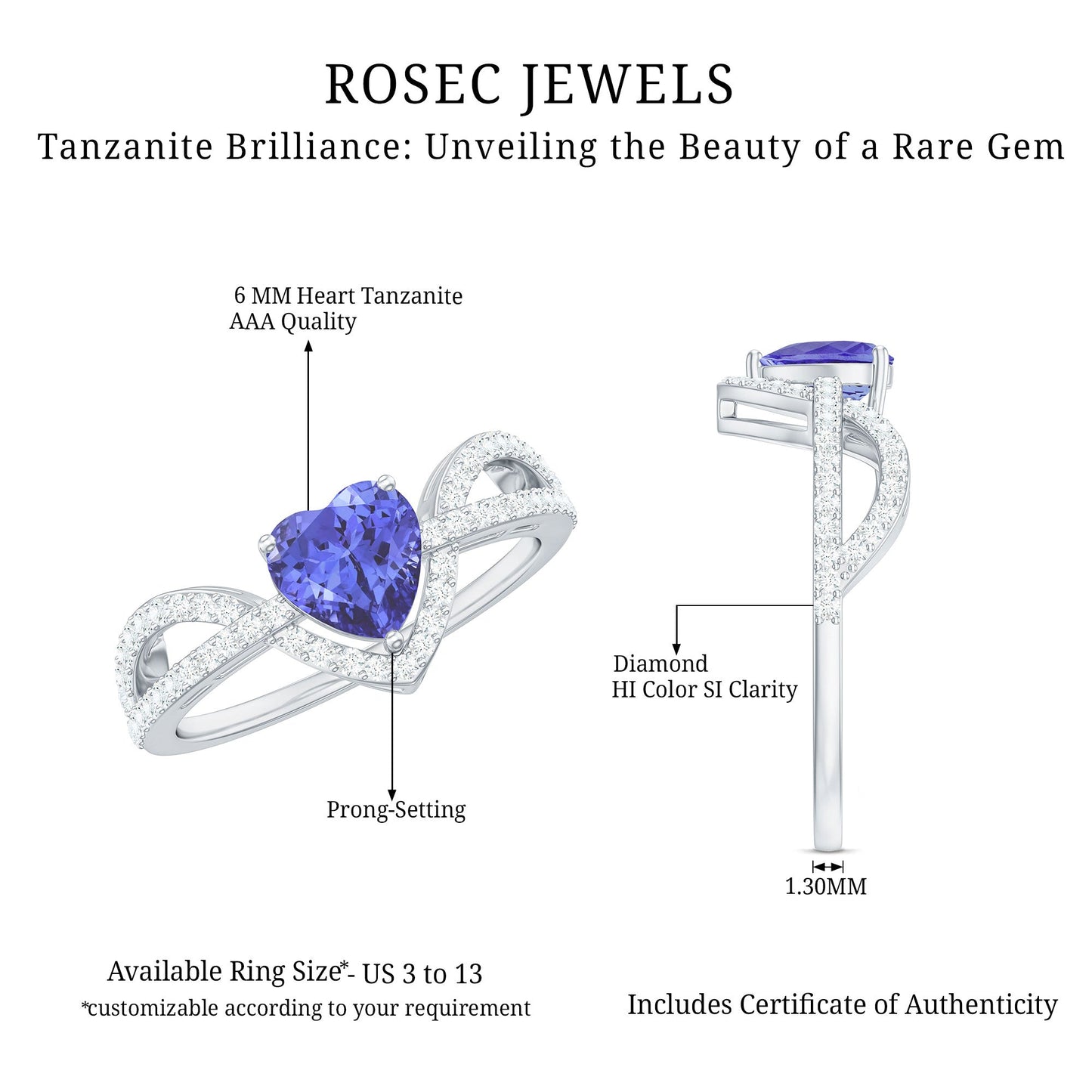 Heart Shape Tanzanite and Diamond Designer Engagement Ring