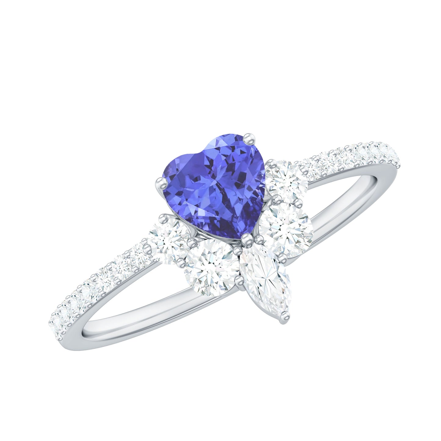Natural Tanzanite Diamond Heart Promise Ring for Engagement