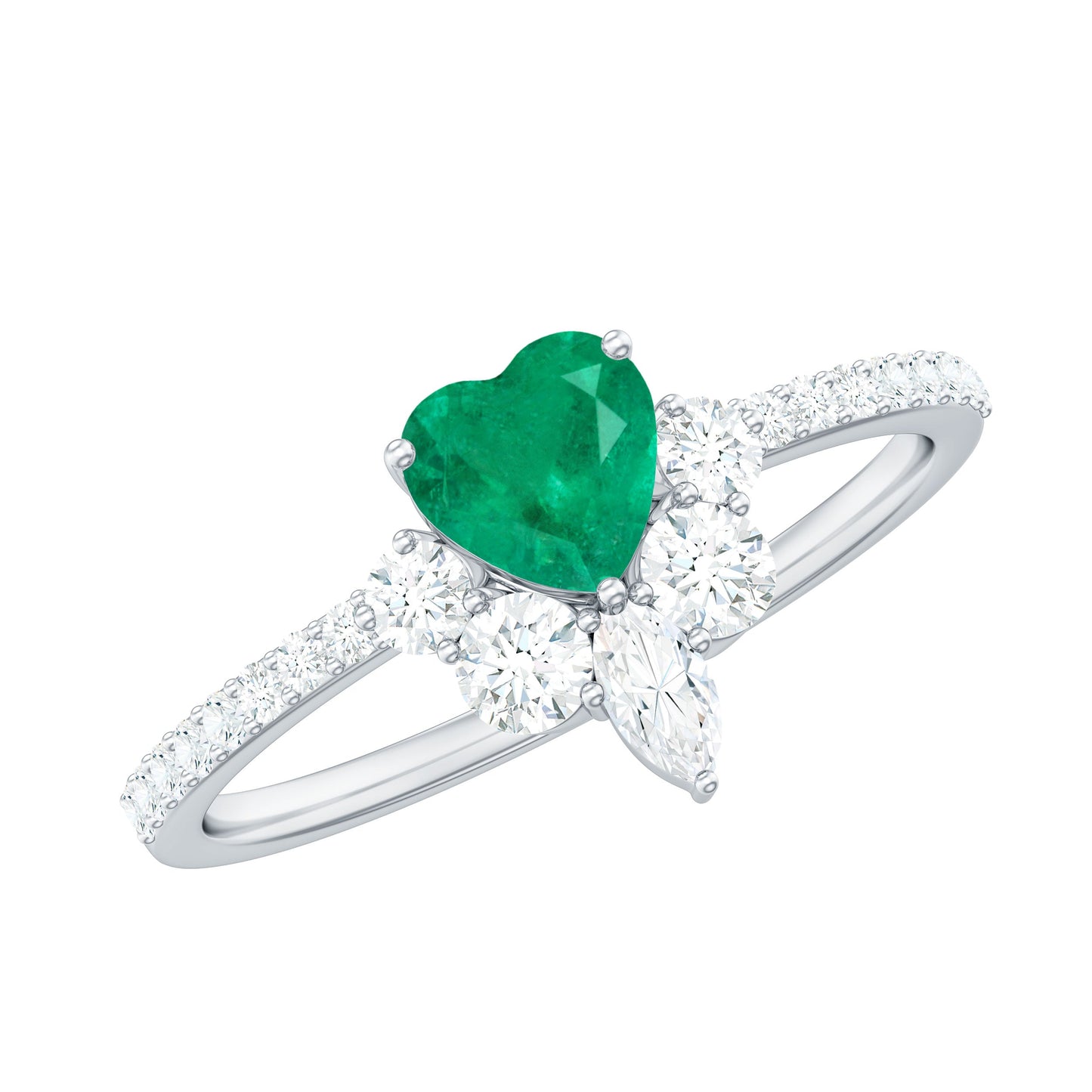 Natural Emerald Heart Promise Ring with Diamond