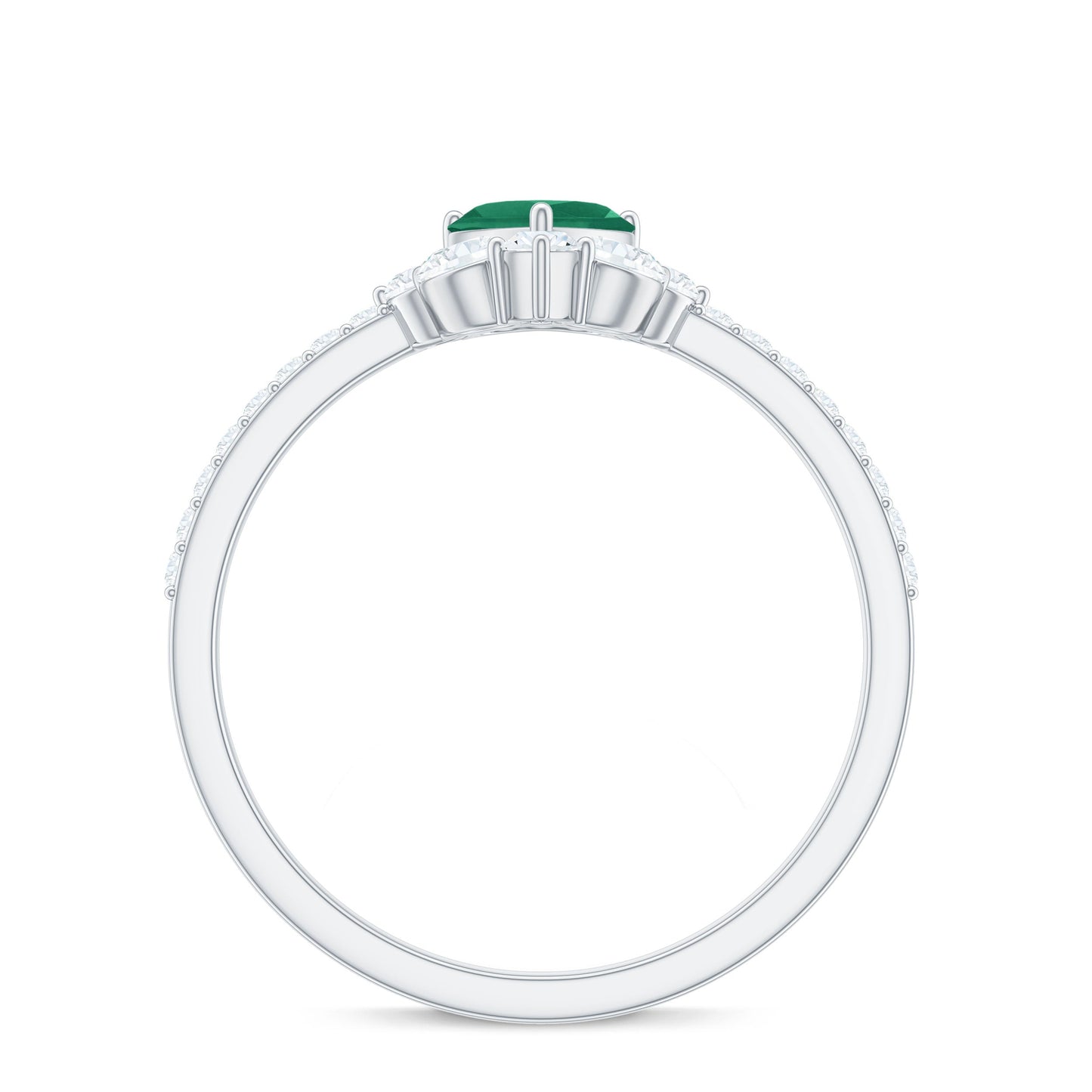 Natural Emerald Heart Promise Ring with Diamond