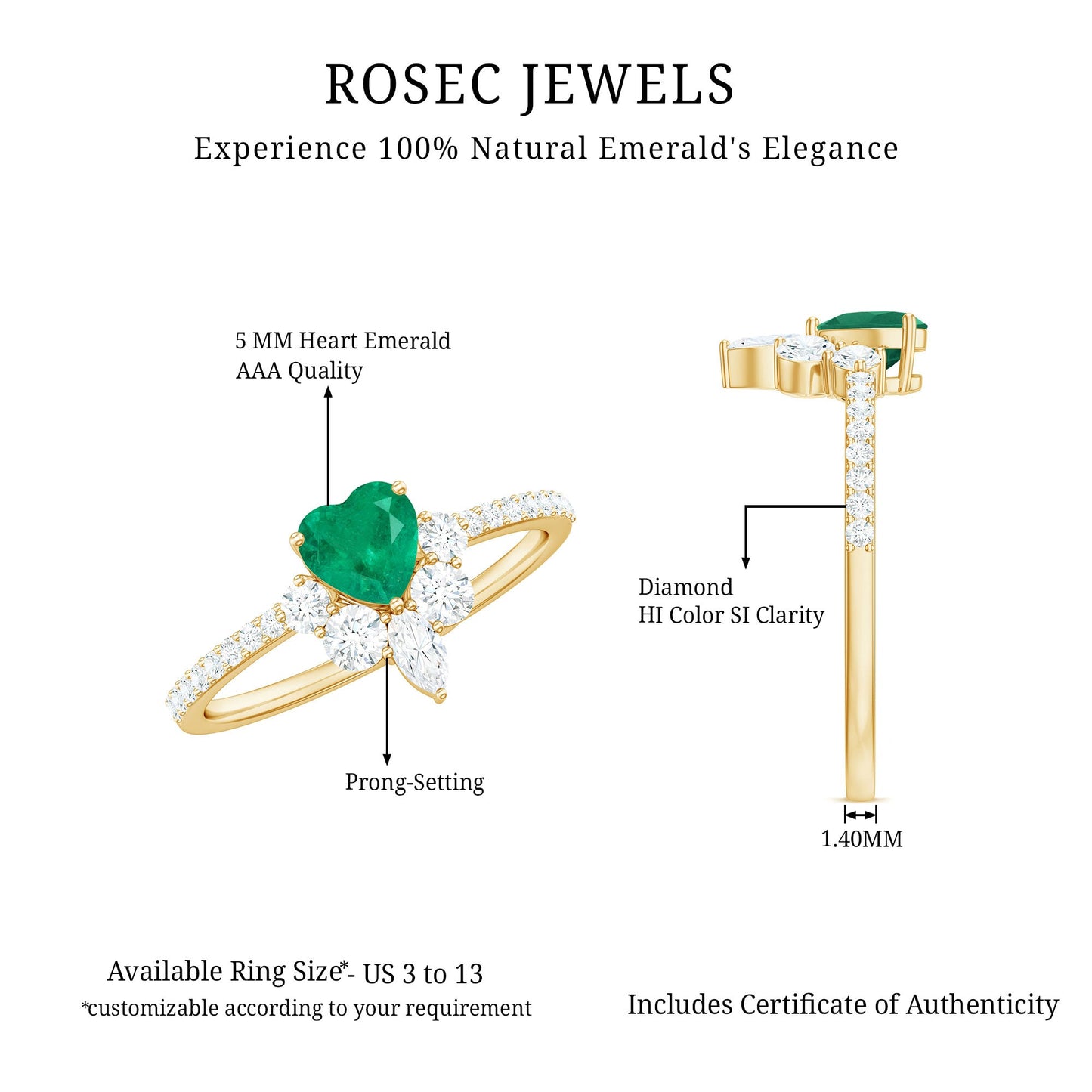 Natural Emerald Heart Promise Ring with Diamond