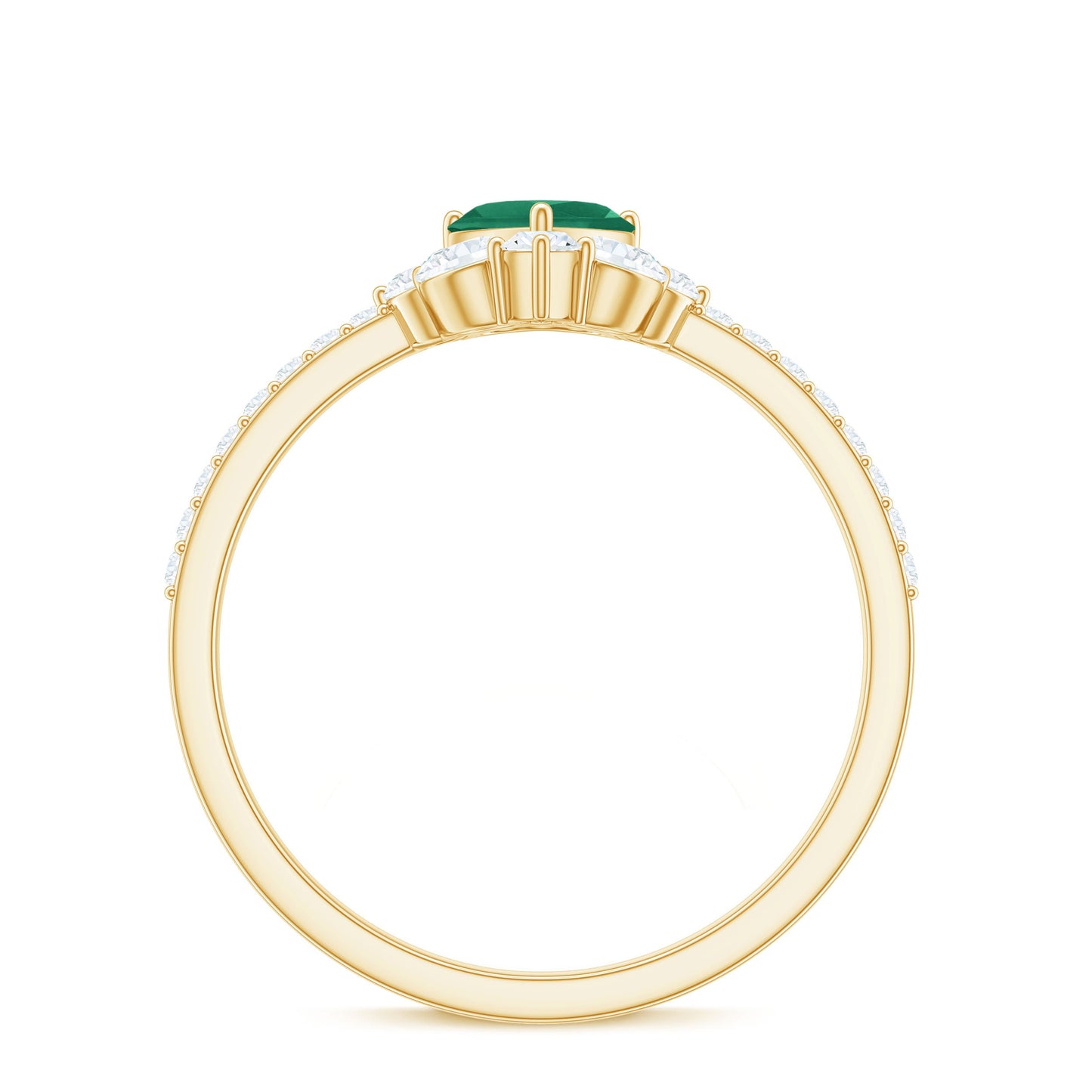 Natural Emerald Heart Promise Ring with Diamond