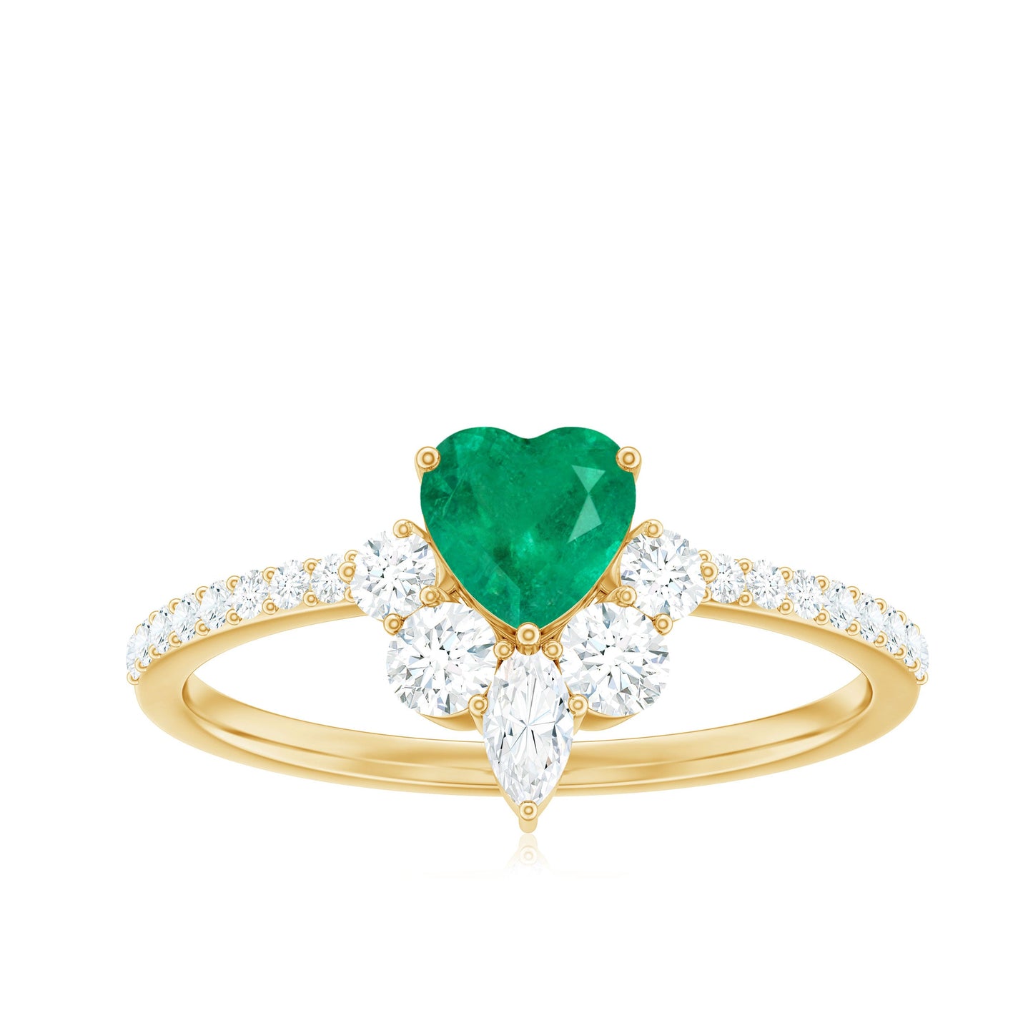 Natural Emerald Heart Promise Ring with Diamond