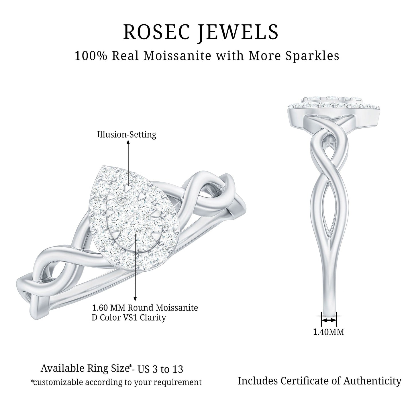 Illusion Set Round Moissanite Crossover Halo Engagement Ring