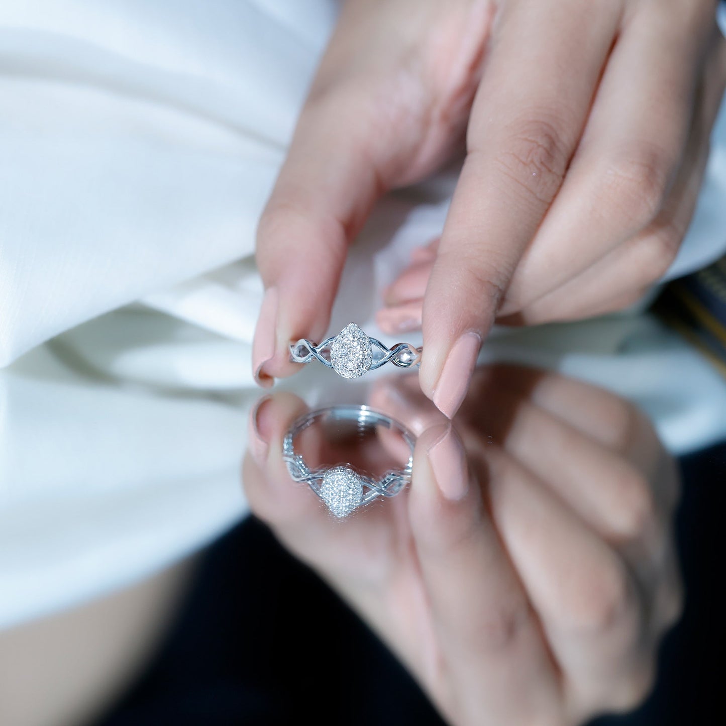 Illusion Set Round Moissanite Crossover Halo Engagement Ring