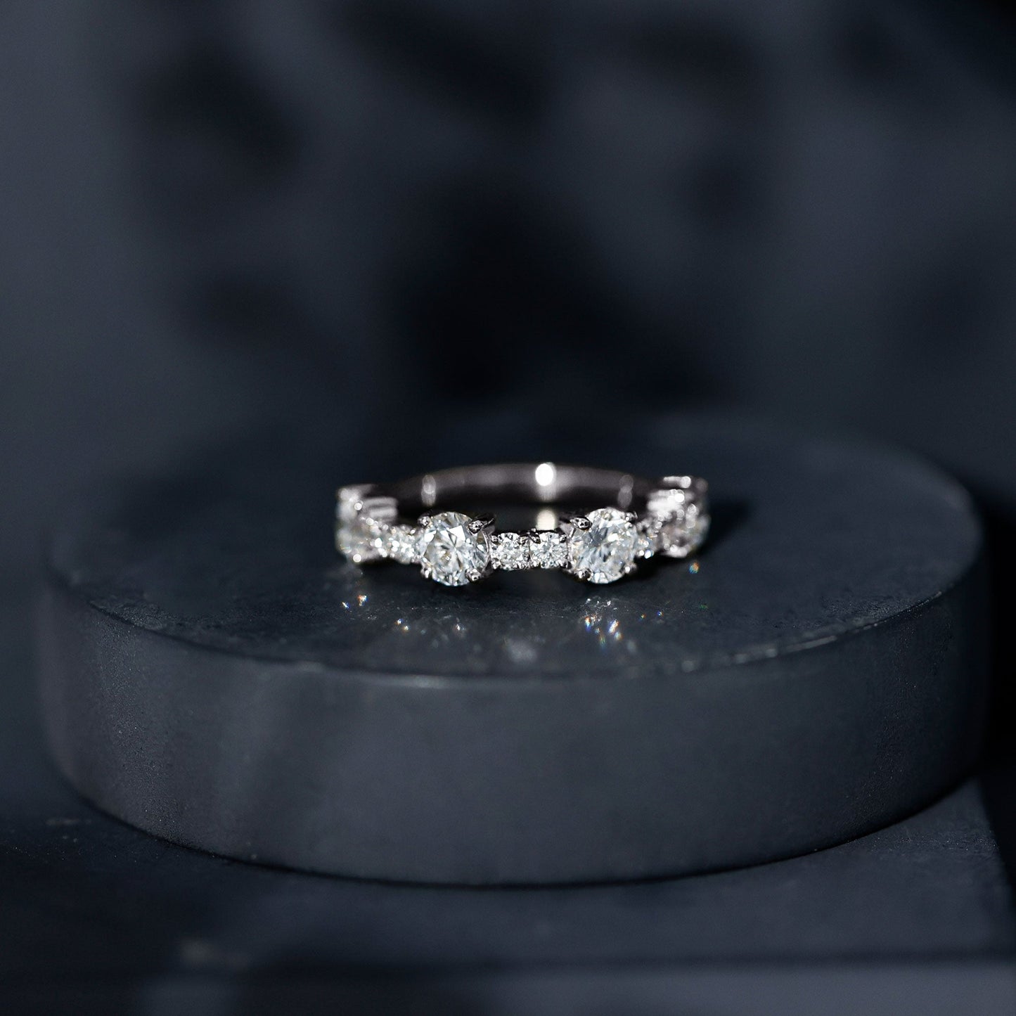Round Moissanite Half Eternity Wedding Band