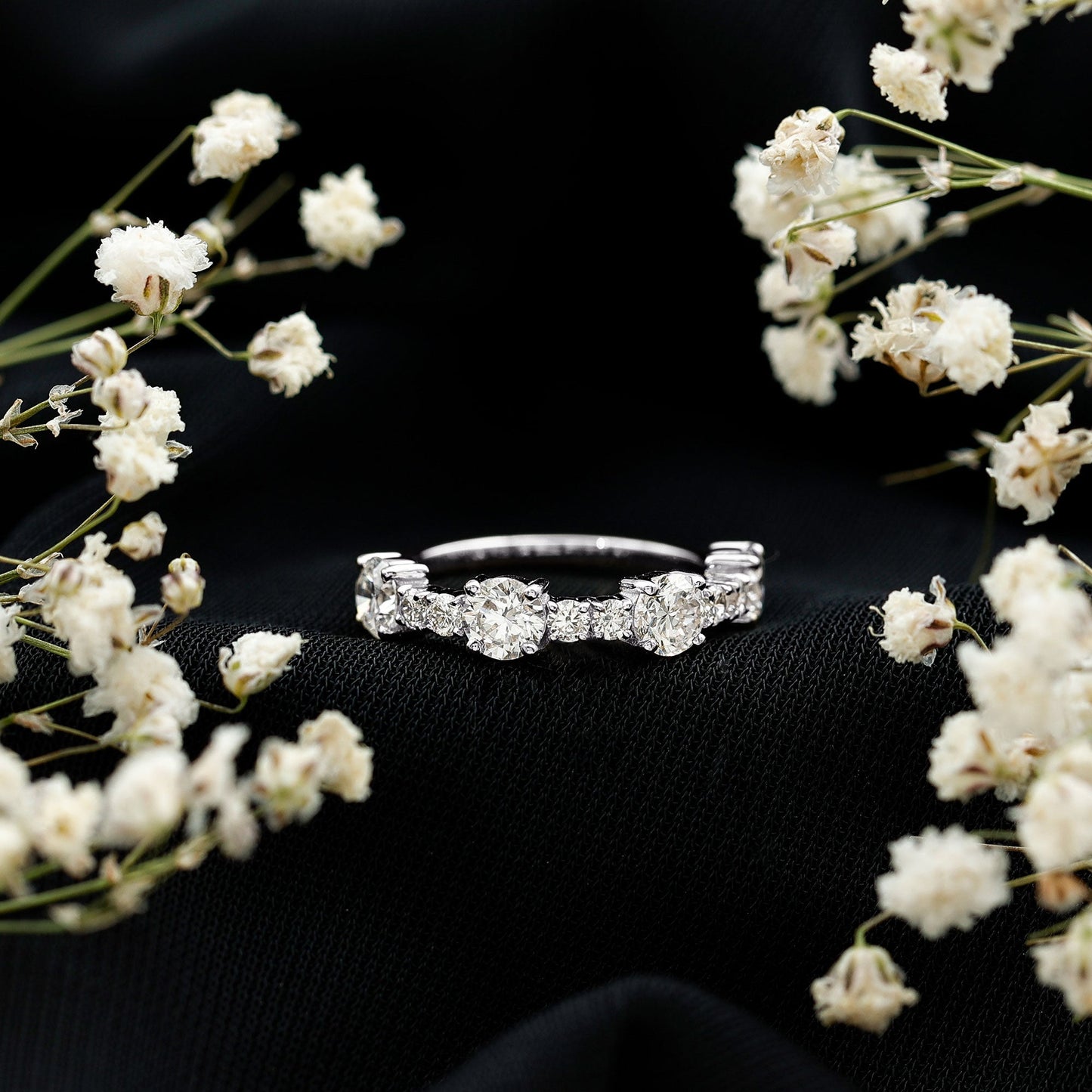 Round Moissanite Half Eternity Wedding Band