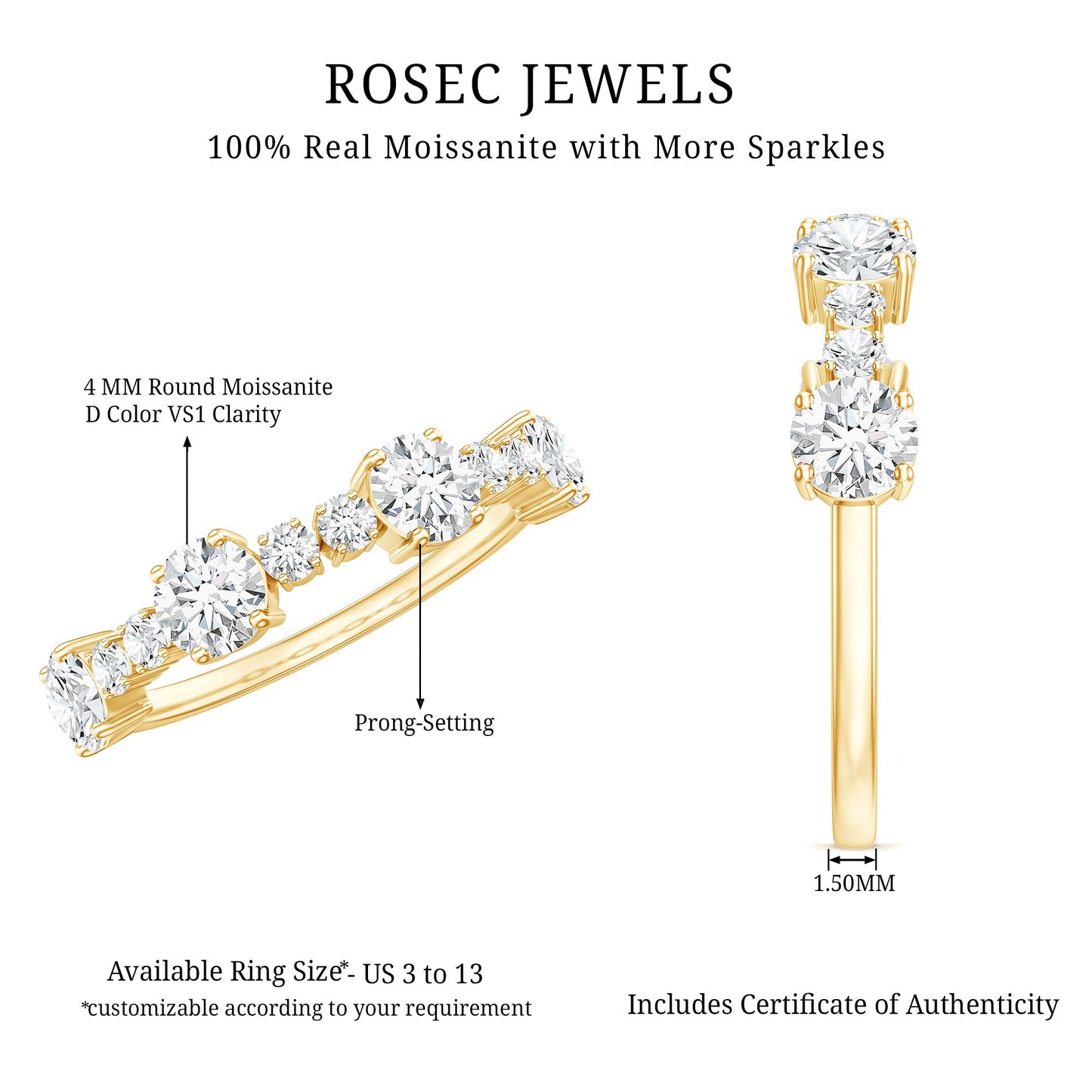 Round Moissanite Half Eternity Wedding Band