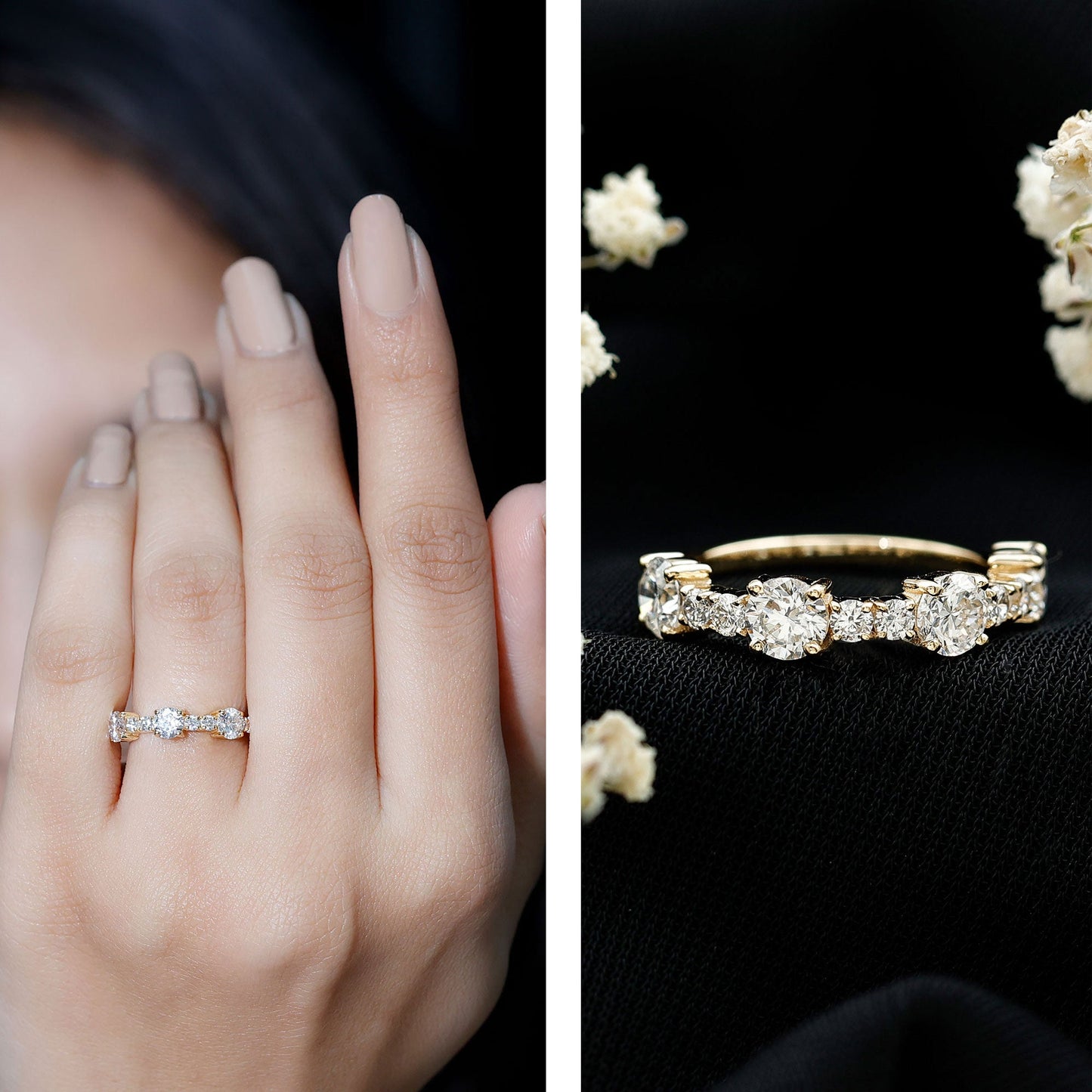 Round Moissanite Half Eternity Wedding Band