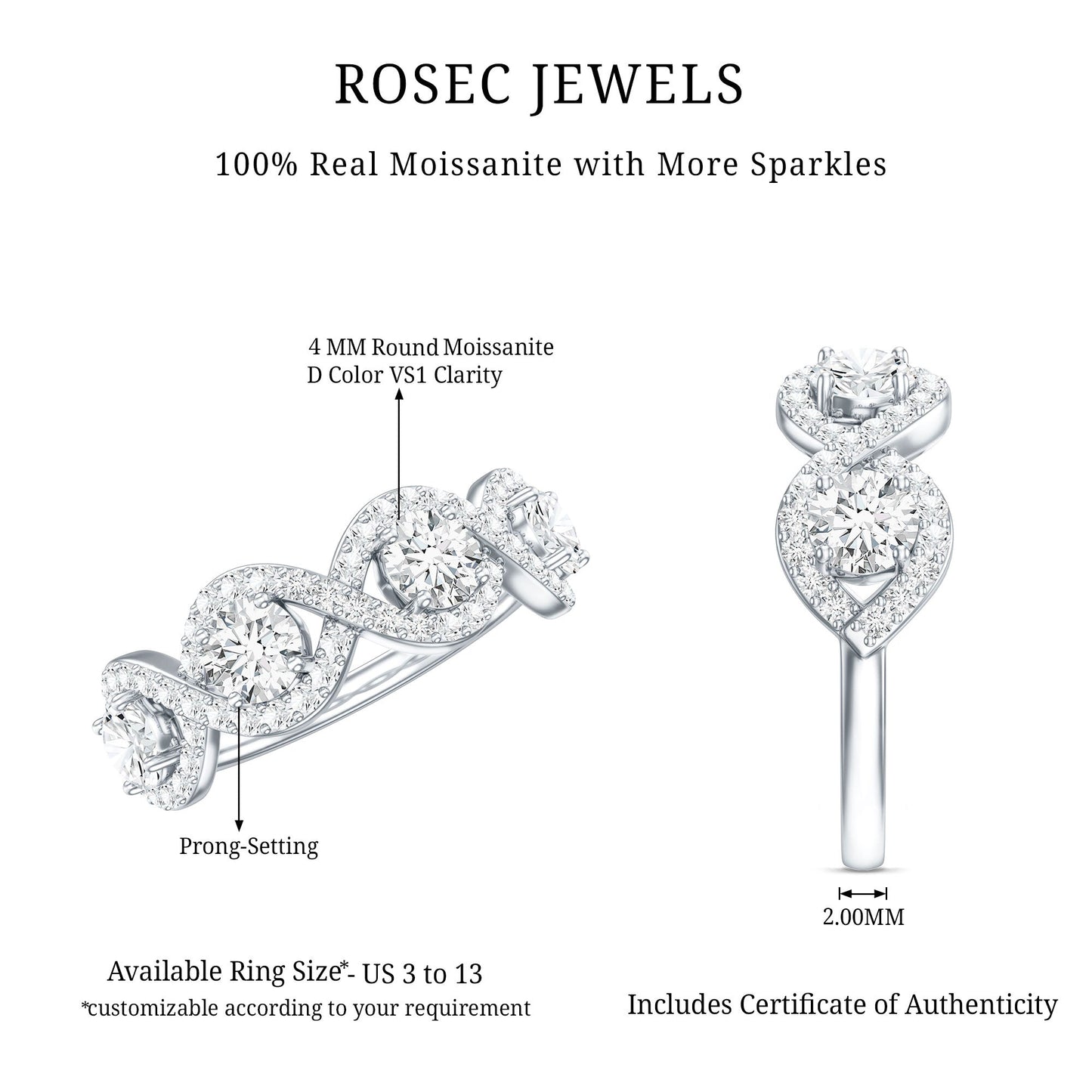 Round Moissanite Infinity Wedding Band Ring