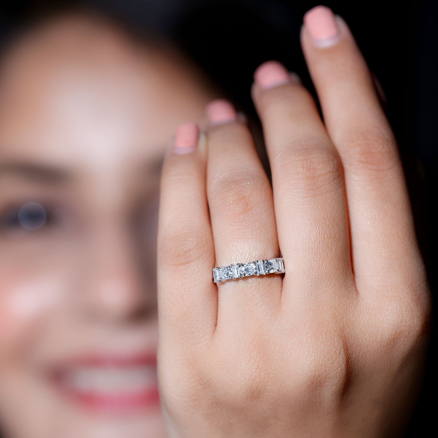 Certified Baguette and Oval Cut Moissanite Half Eternity Band