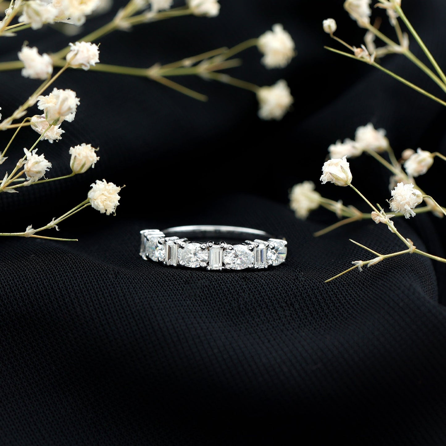 Certified Baguette and Oval Cut Moissanite Half Eternity Band