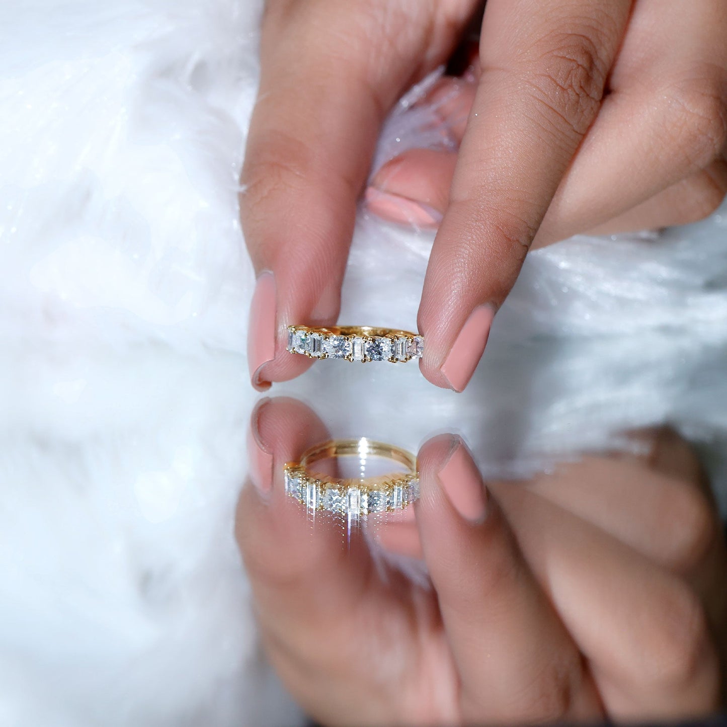 Certified Baguette and Oval Cut Moissanite Half Eternity Band