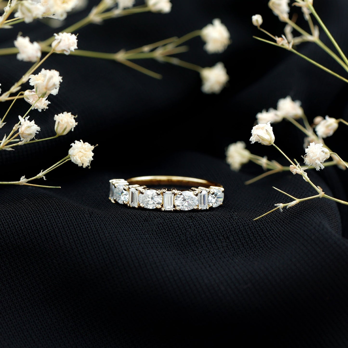 Certified Baguette and Oval Cut Moissanite Half Eternity Band