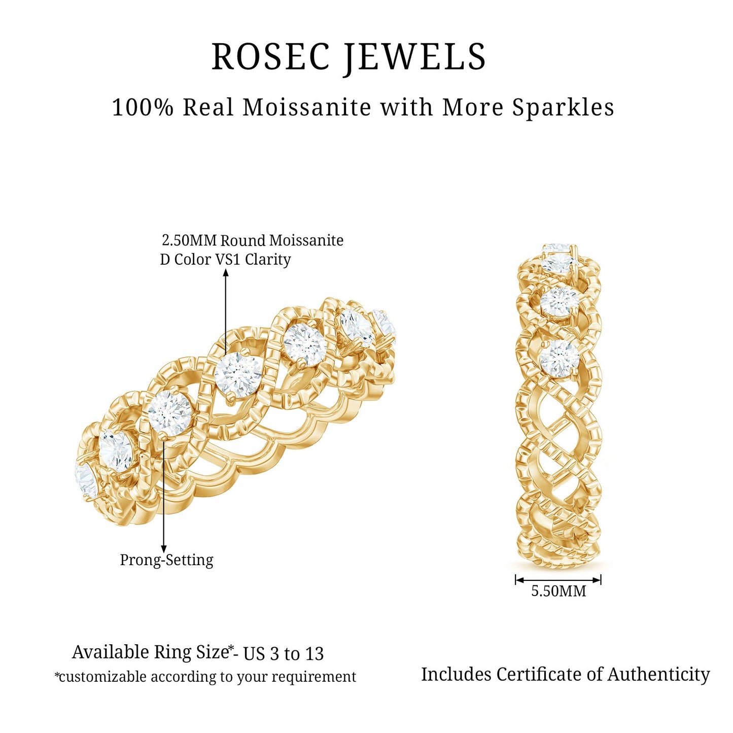 Round Moissanite Twisted Half Eternity Wedding Band