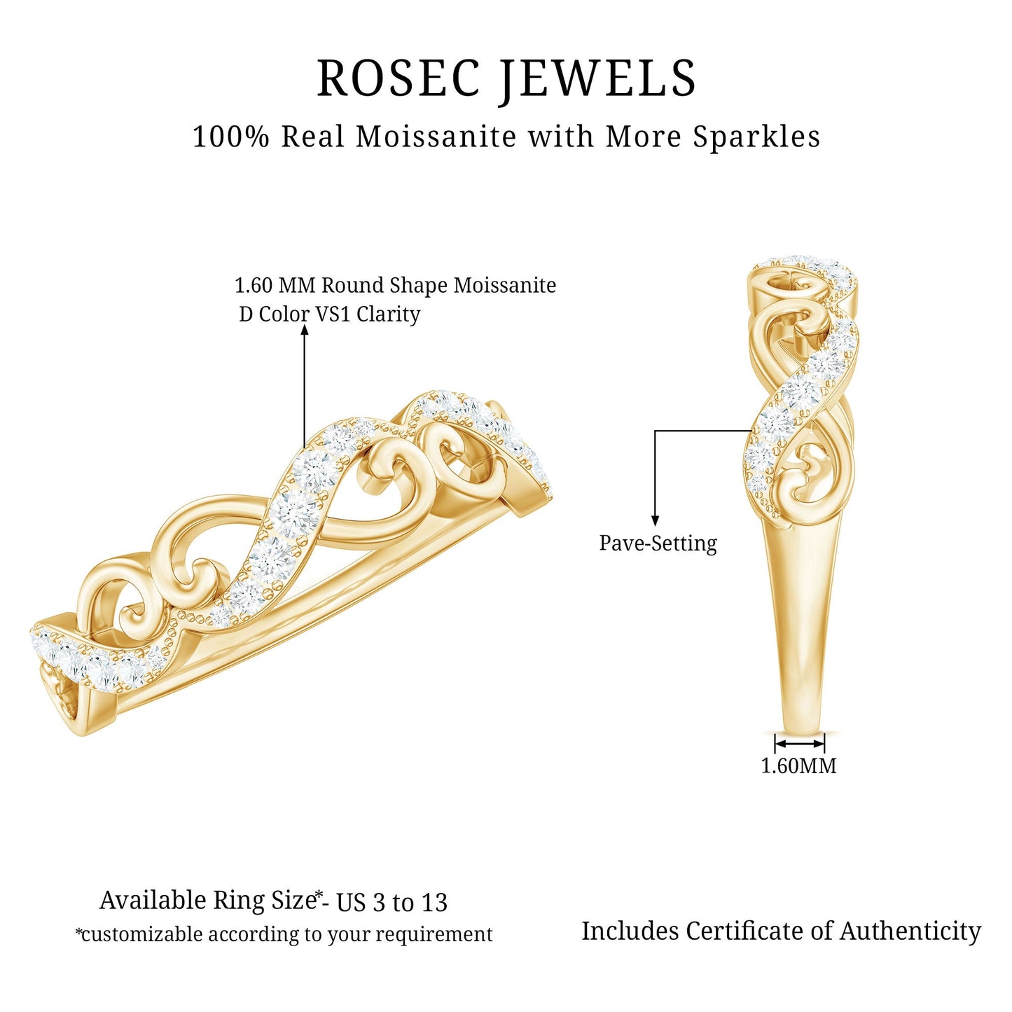 Vintage Inspired Moissanite Infinity Wedding Band Ring