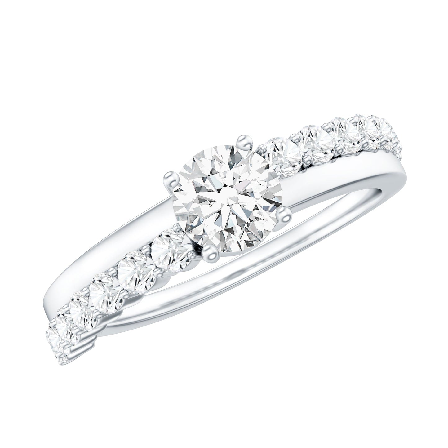 Round Cut Moissanite Engagement Ring with Side Stones