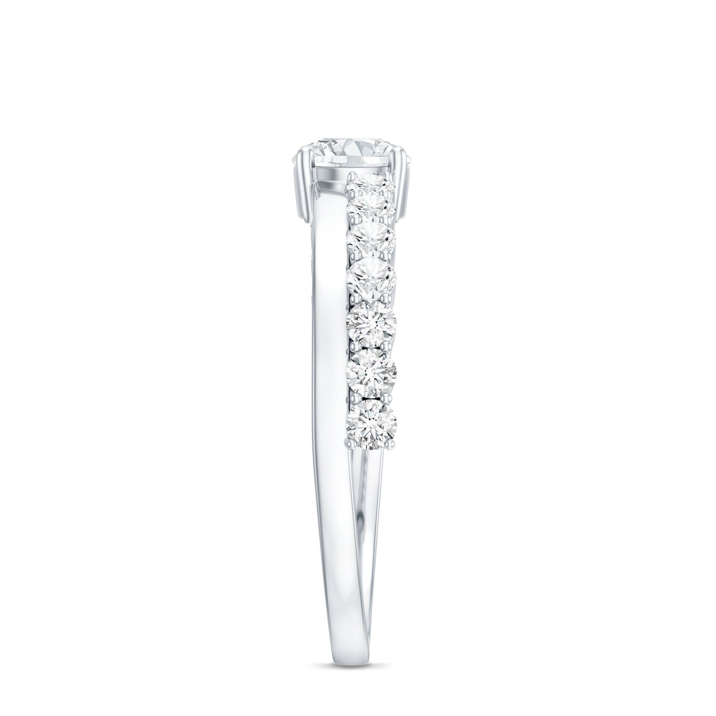 Round Cut Moissanite Engagement Ring with Side Stones