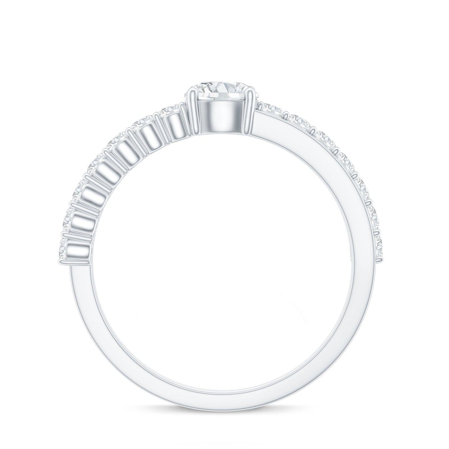 Round Cut Moissanite Engagement Ring with Side Stones