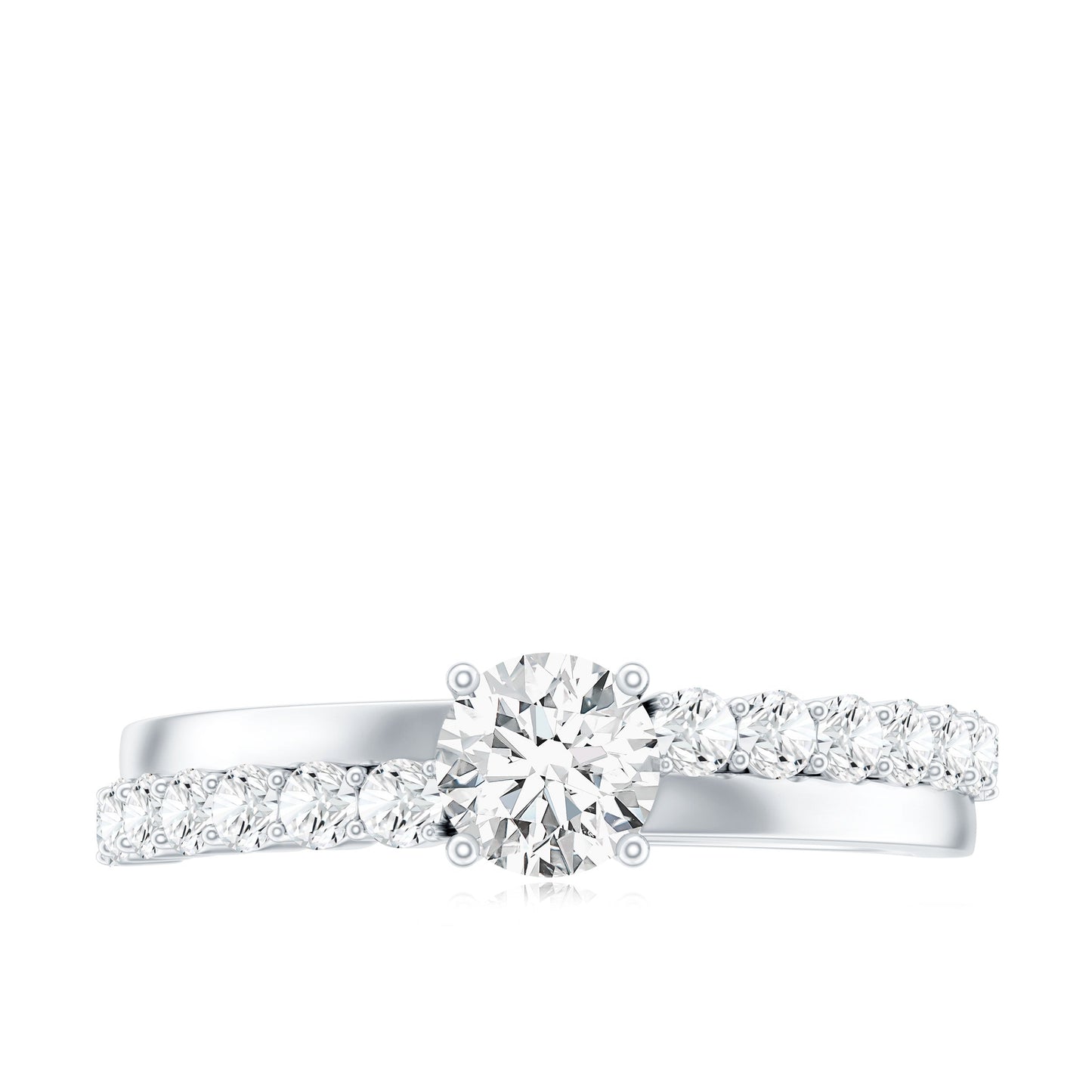 Round Cut Moissanite Engagement Ring with Side Stones