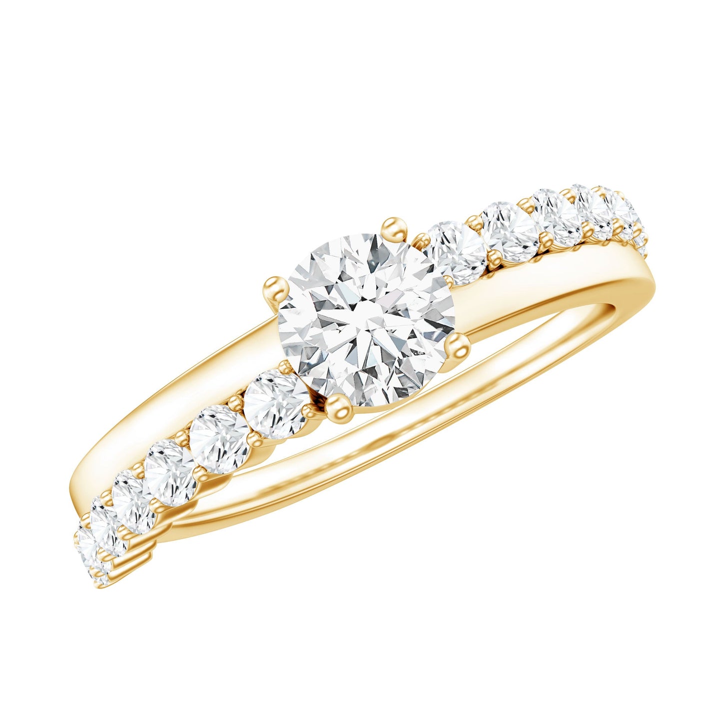 Round Cut Moissanite Engagement Ring with Side Stones