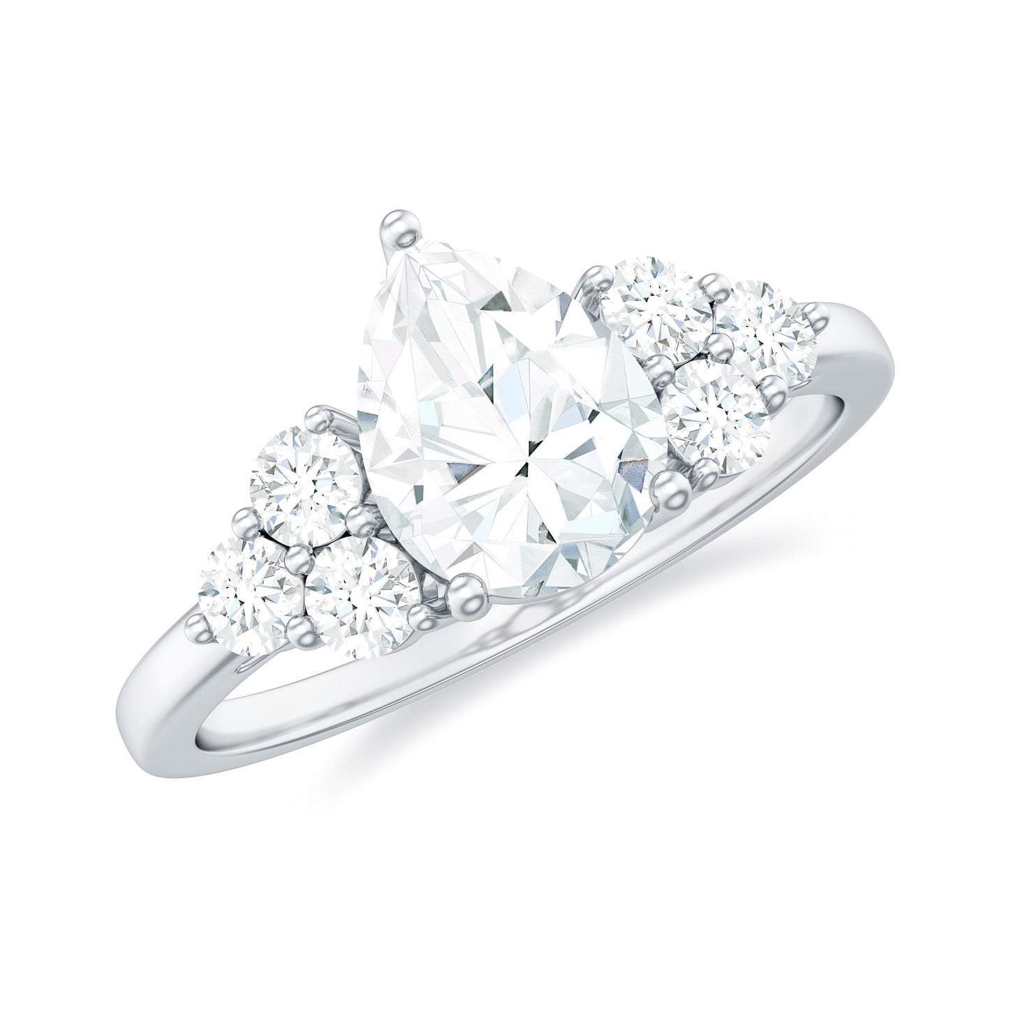 Certified 1.3 Carat Moissanite Pear Engagement Ring with Trio