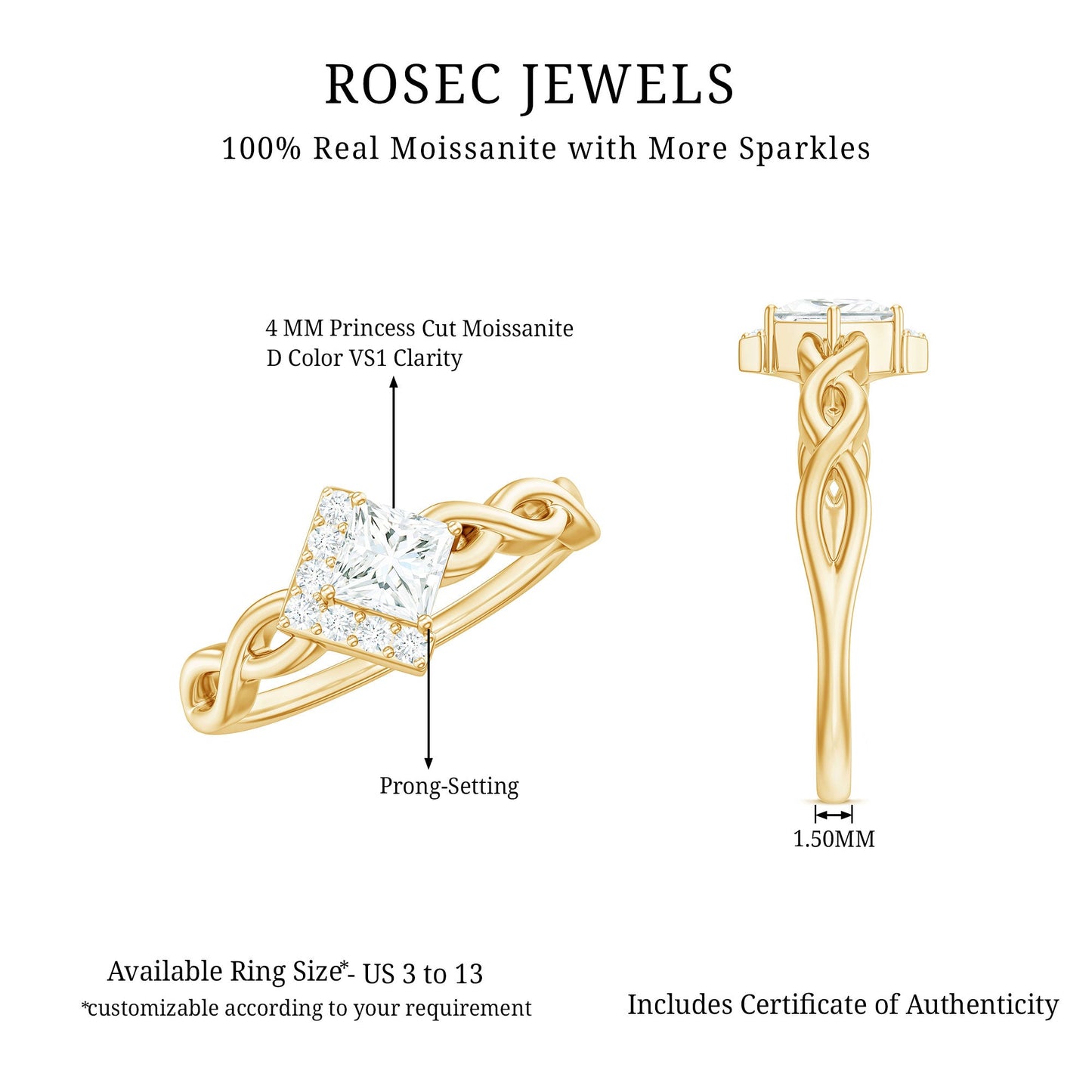 Princess Cut Moissanite Infinity Promise Ring with Half Halo