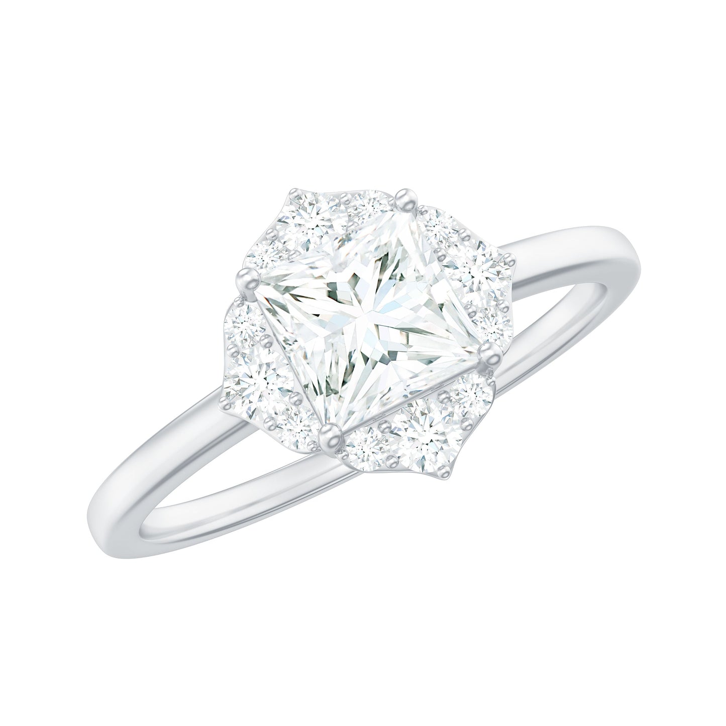 Princess Cut Moissanite Floral Engagement Ring for Women