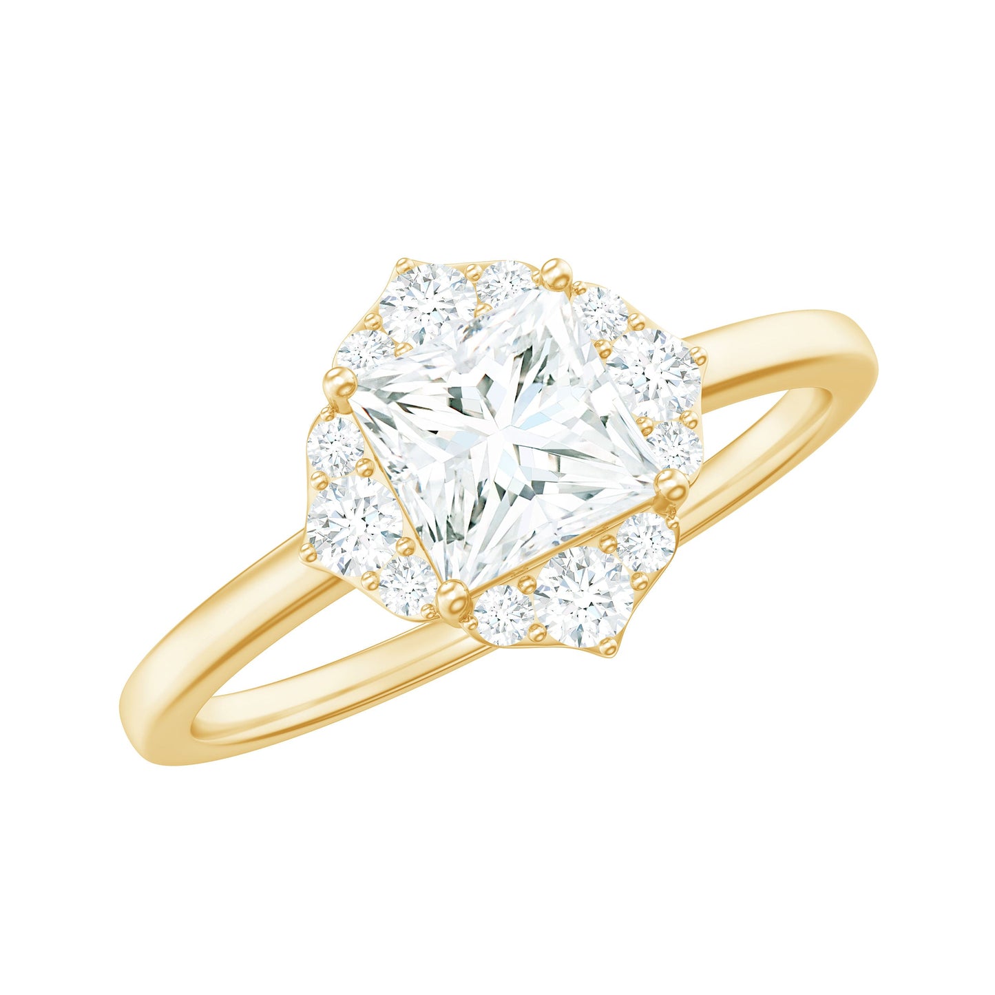 Princess Cut Moissanite Floral Engagement Ring for Women