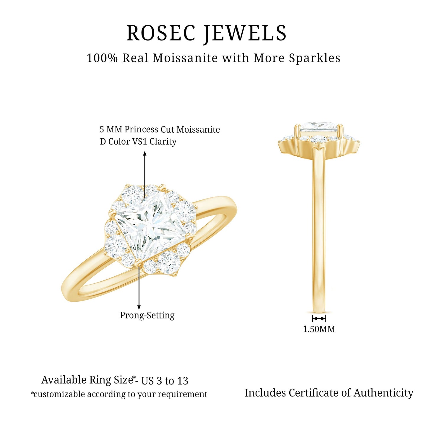 Princess Cut Moissanite Floral Engagement Ring for Women