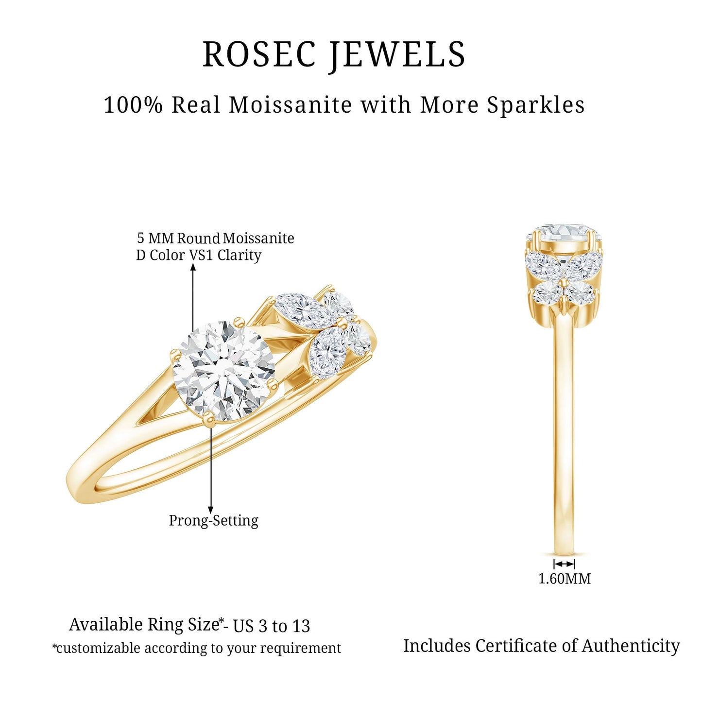Certified Moissanite Promise Ring with Butterfly Motif