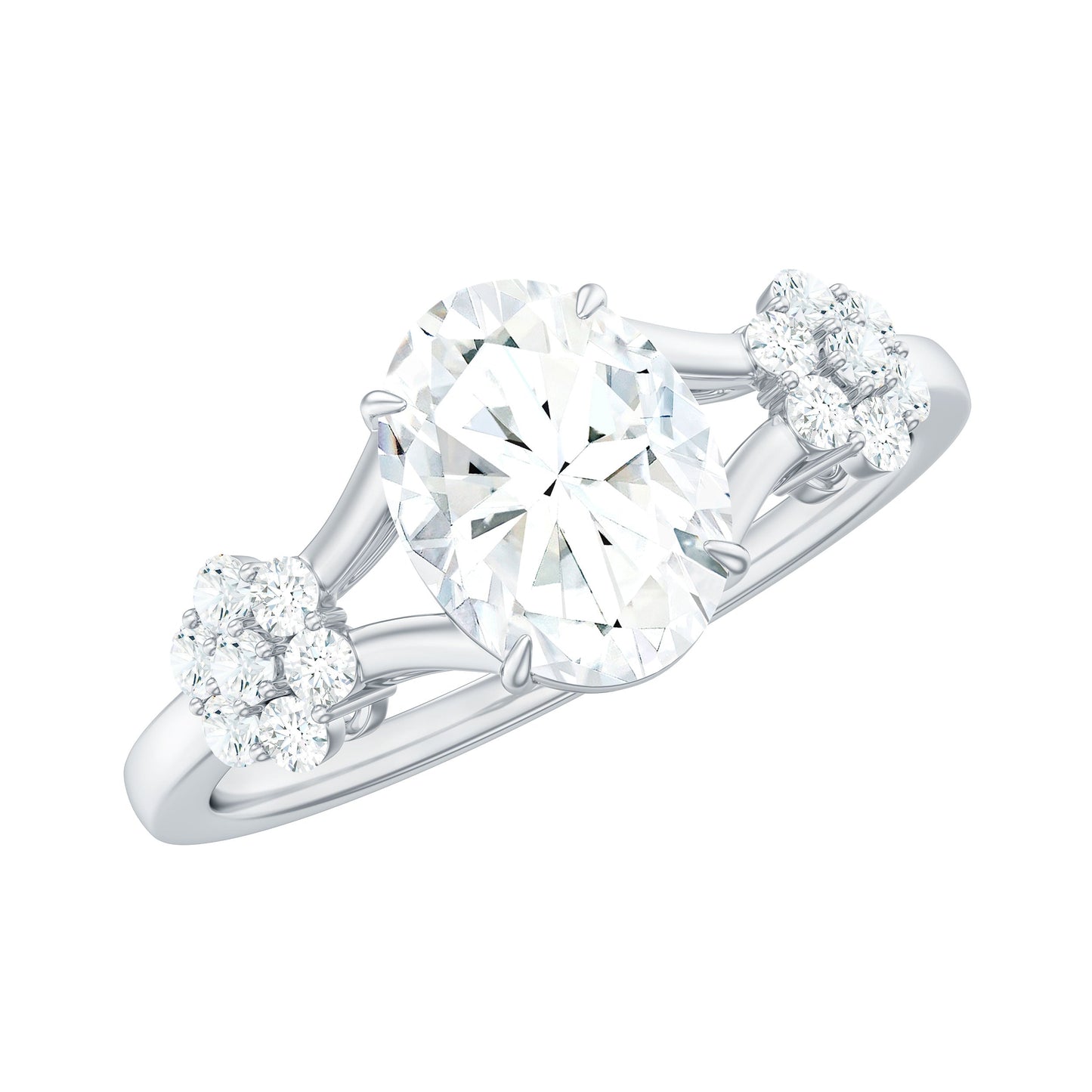 Oval Cut Moissanite Flower Engagement Ring in Split Shank