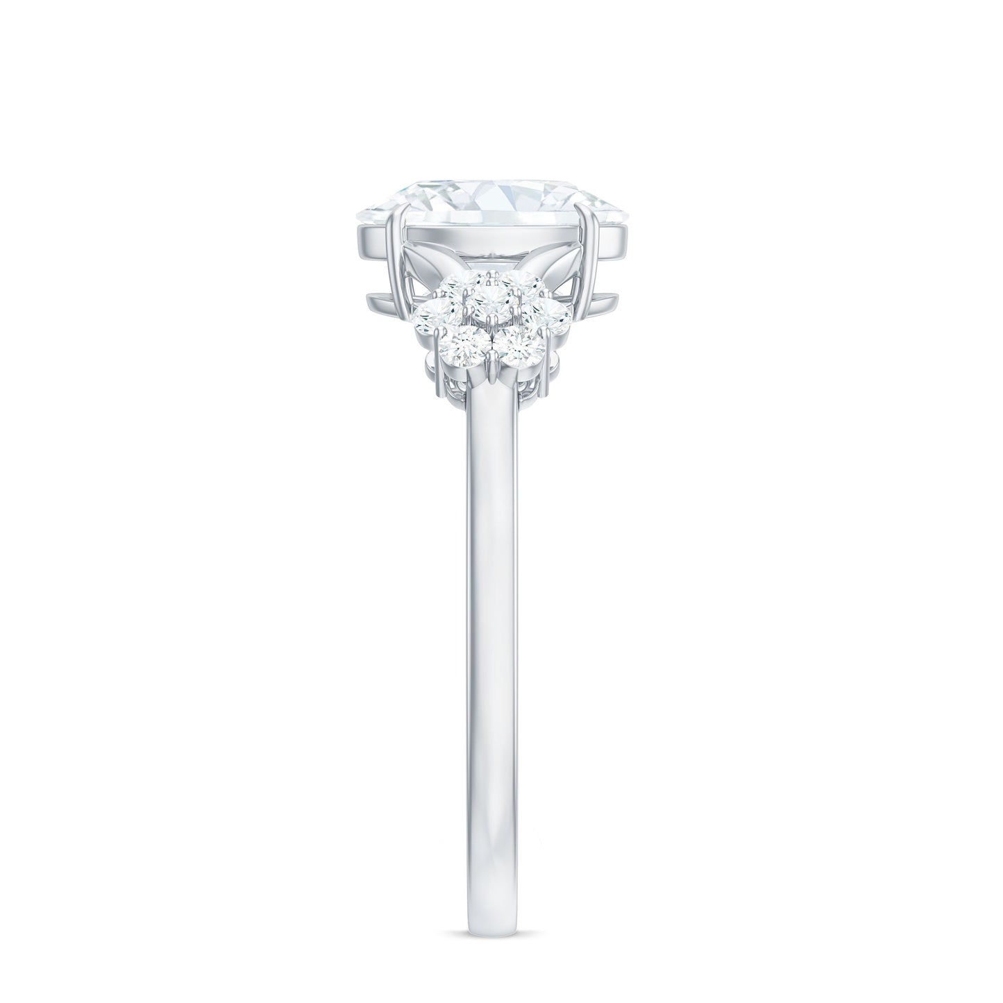 Oval Cut Moissanite Flower Engagement Ring in Split Shank