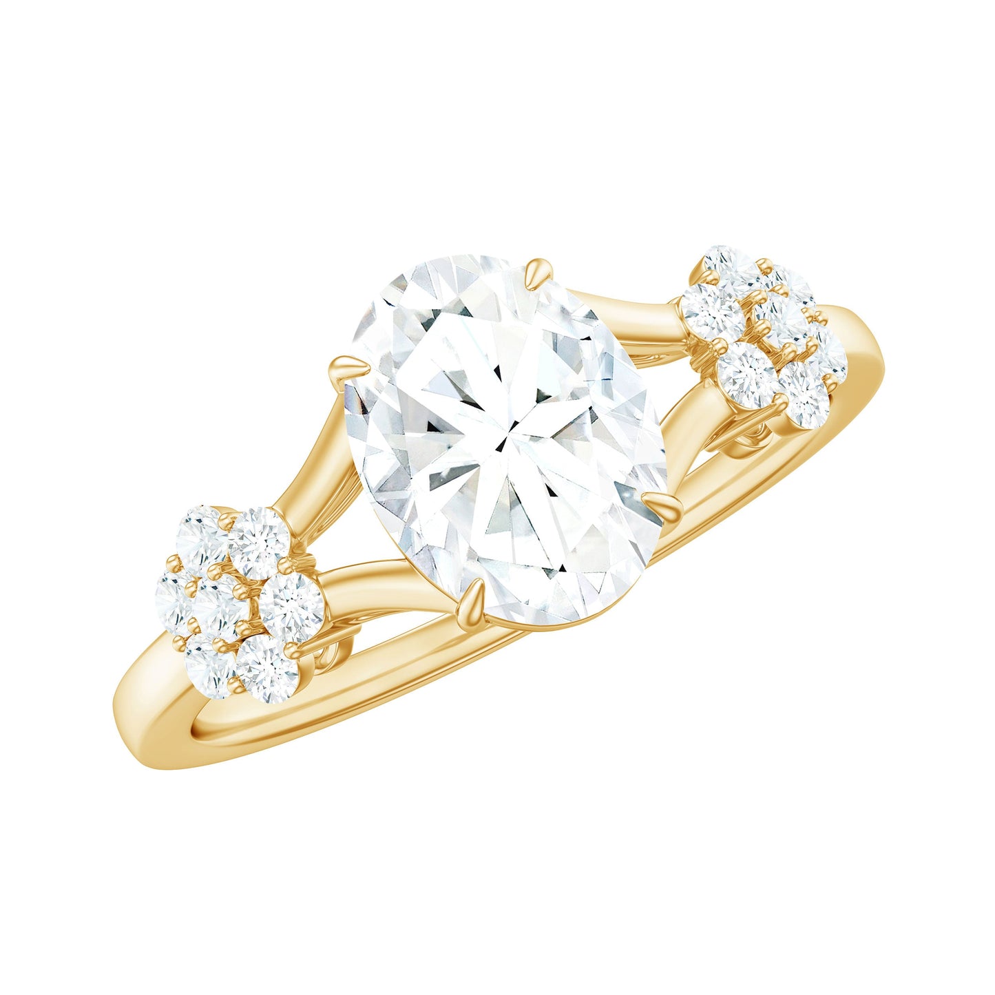 Oval Cut Moissanite Flower Engagement Ring in Split Shank
