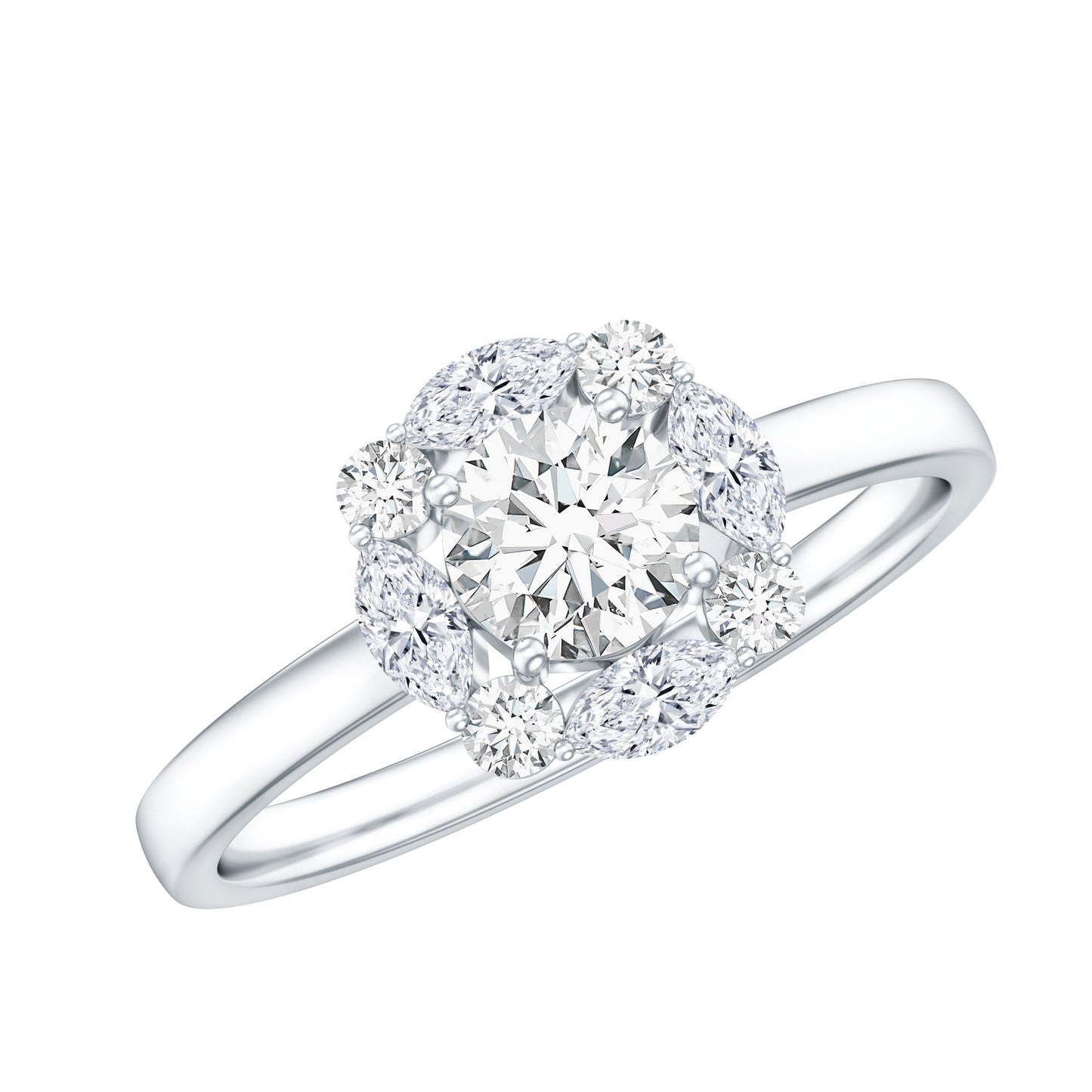 Round Moissanite Halo Engagement Ring for Women