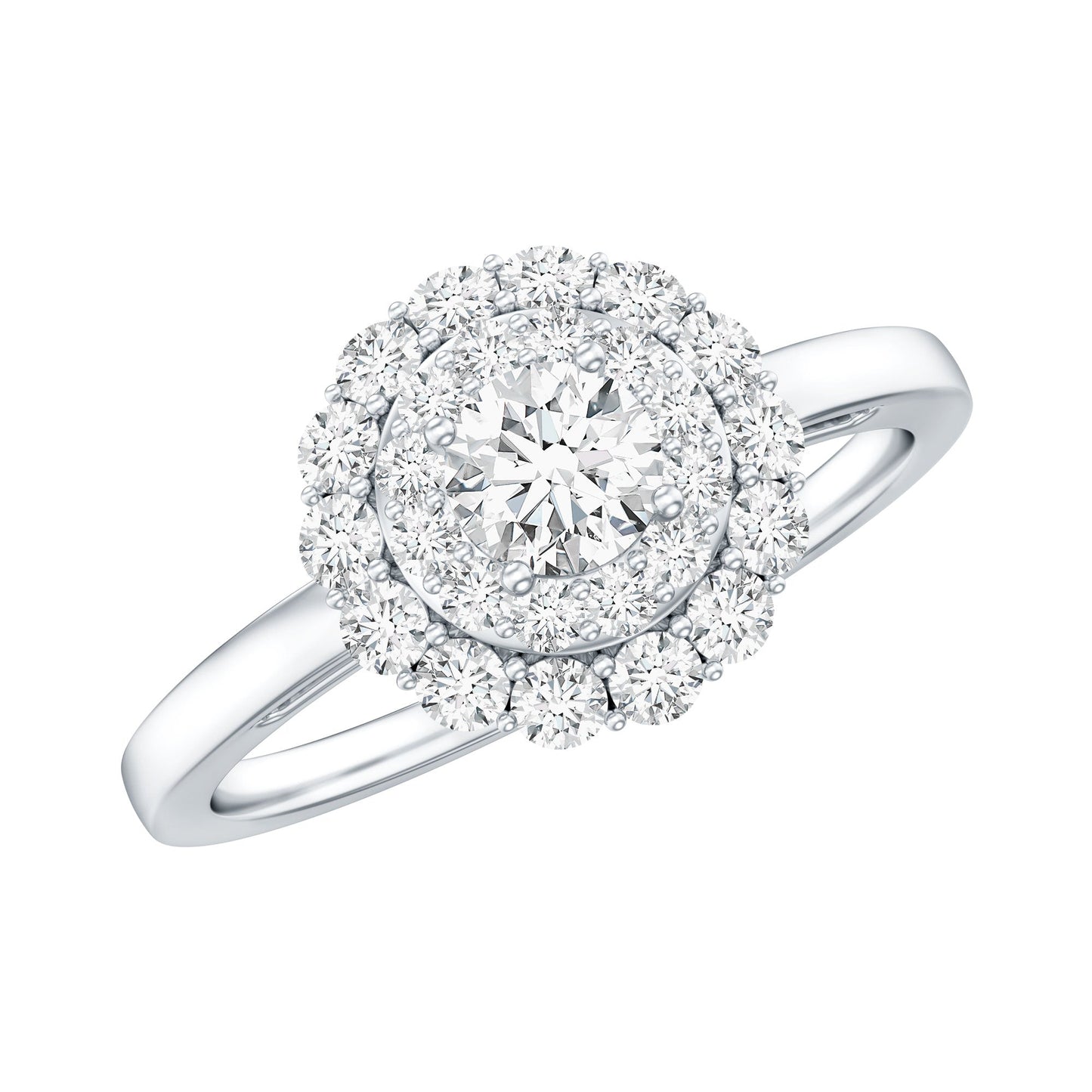 Certified Round Moissanite Double Halo Engagement Ring