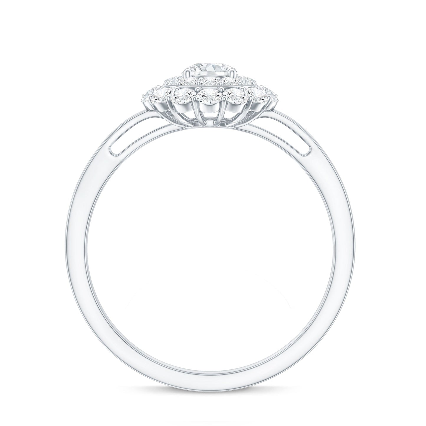 Certified Round Moissanite Double Halo Engagement Ring